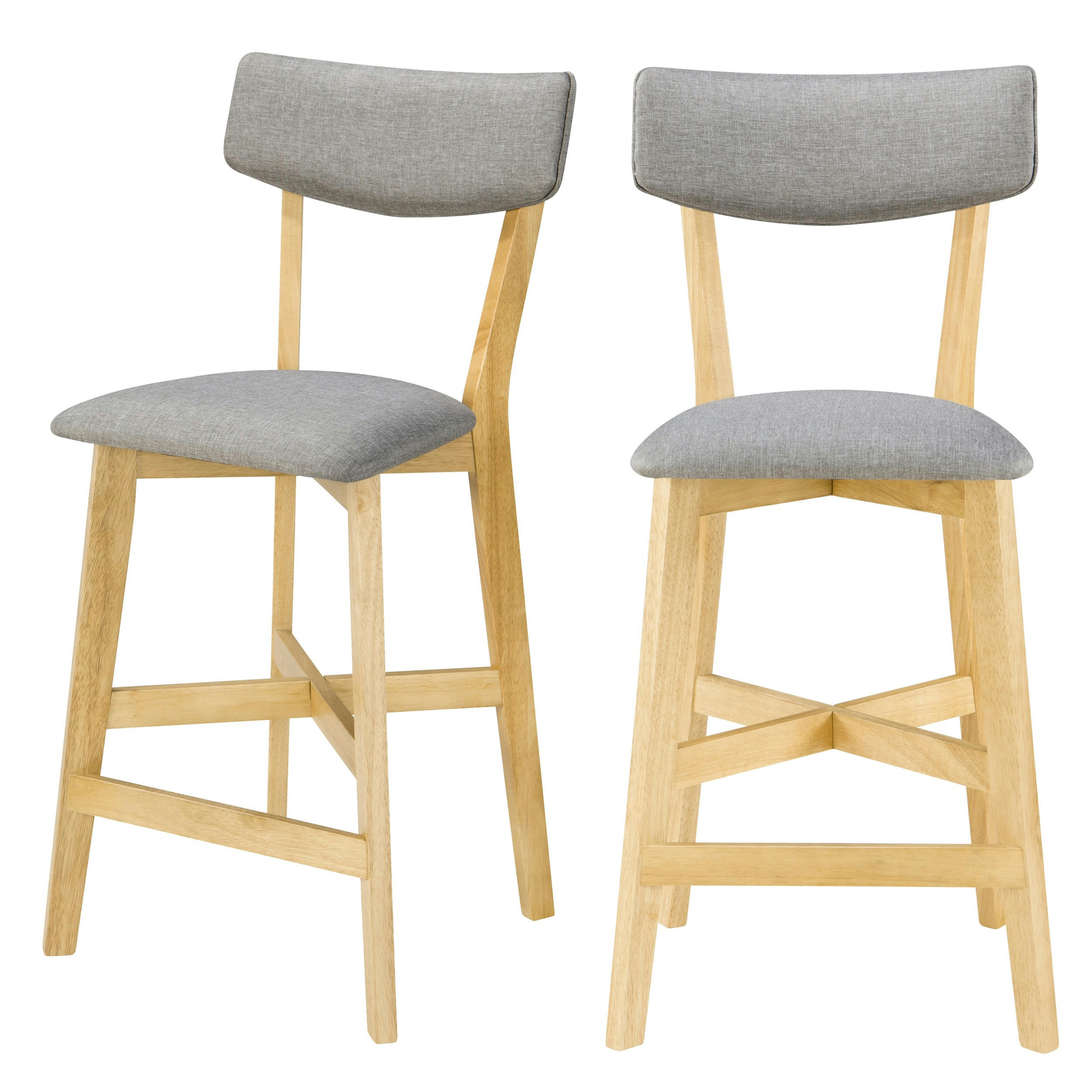 ELMER - Chaise de bar mi-hauteur 68 cm tissu gris clair (lot de 2)