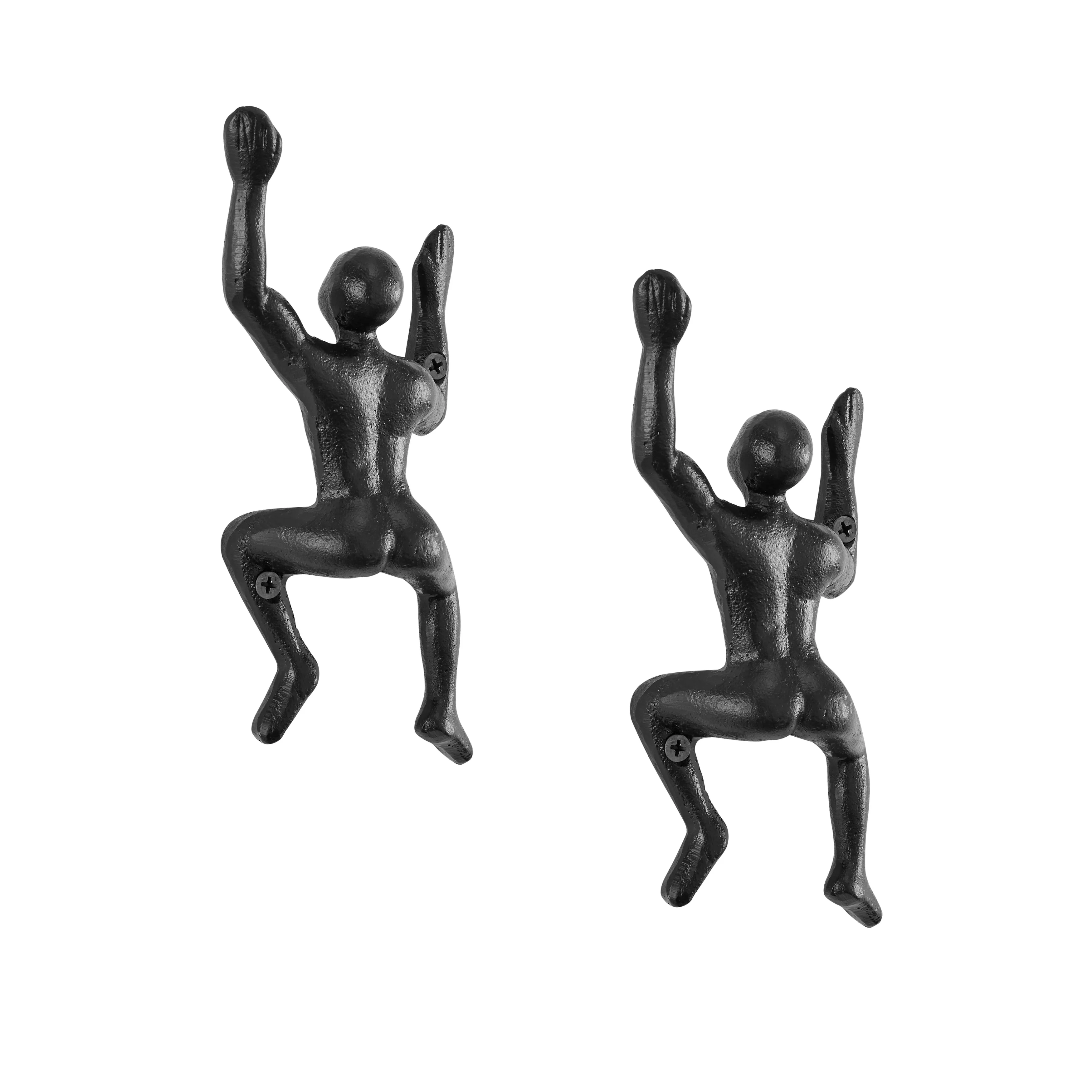 Wall Climber Cast Iron Decorative Wall Mount Hook (Set of 2) - Black