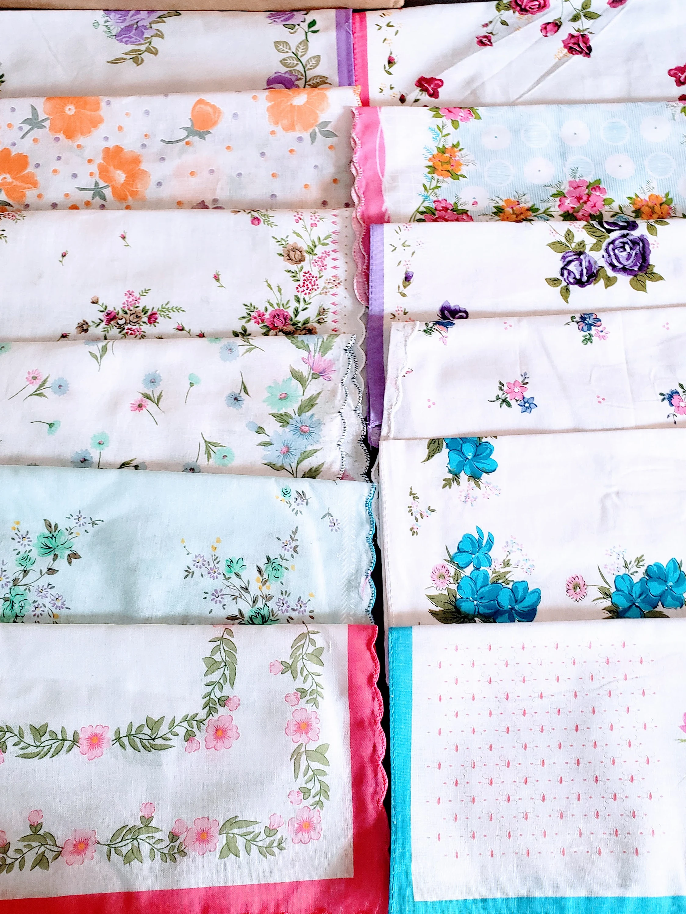 30 Floral Cotton Handkerchiefs: Vintage Style Hankies, Mixed Colors