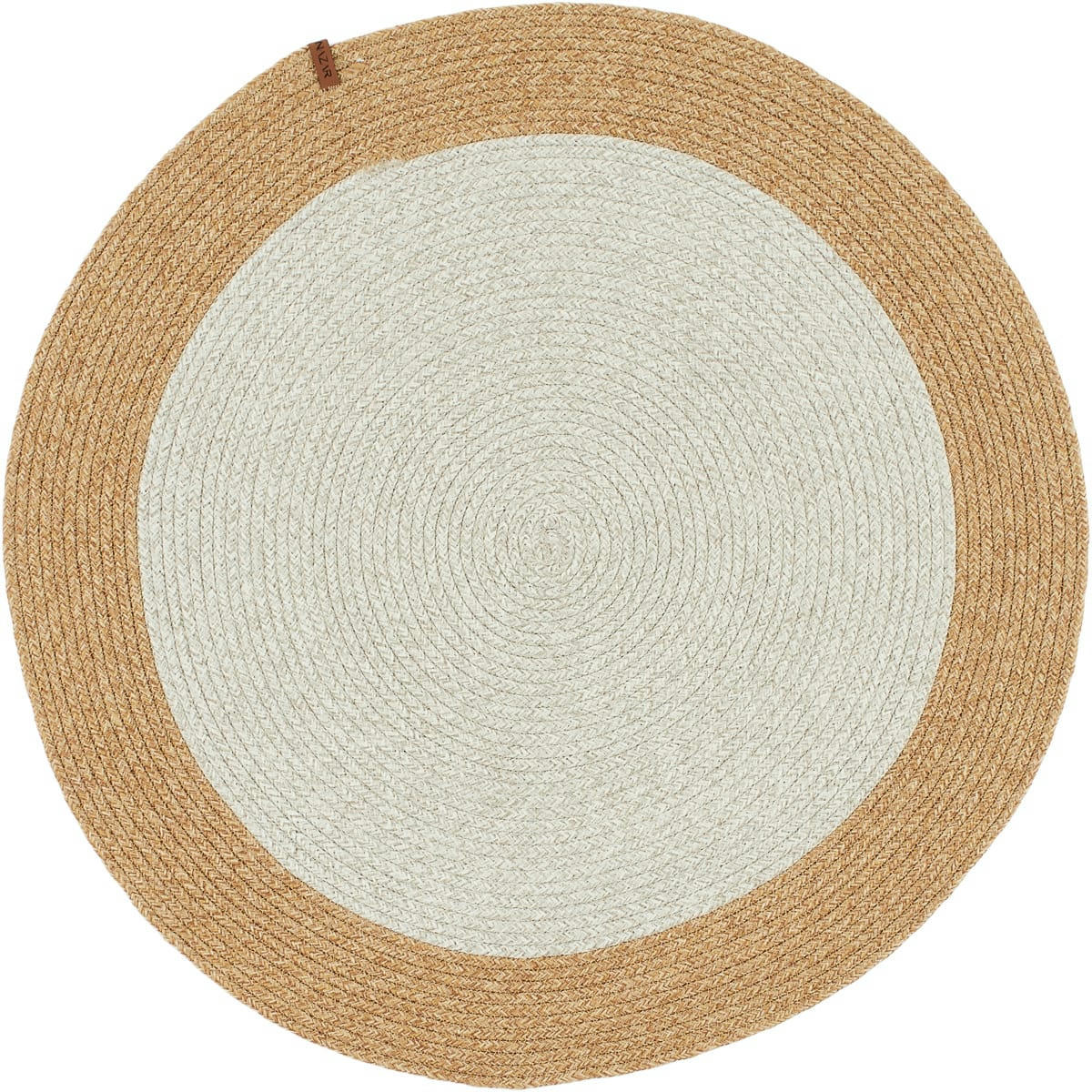 LIMA - Tapis rond aspect jute fait main motif cercle beige - D80