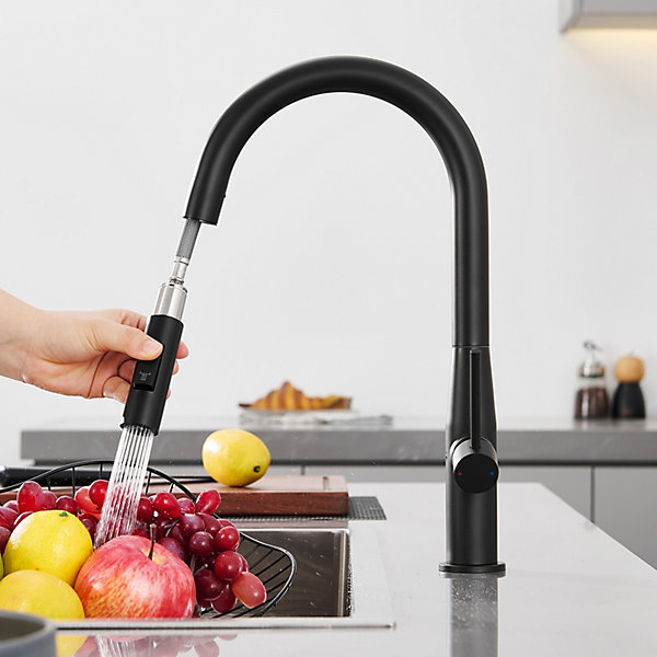 Mitigeur Cuisine avec Douchette Noir, CECIPA MAX Robinet Cuisine Extractible avec 2 Modes de Pulvérisation Brossé