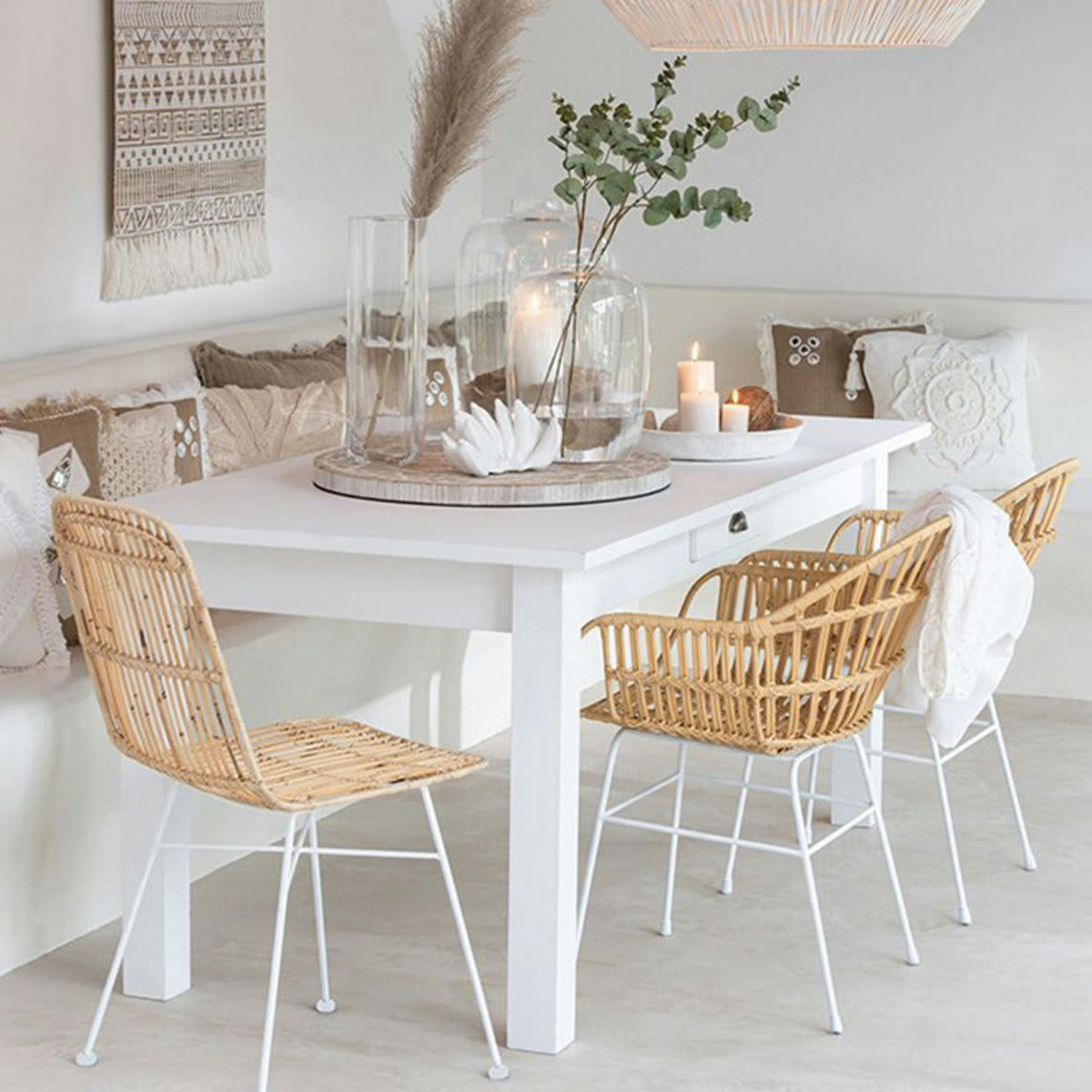 EMAL - Chaise moderne en rotin et métal blanc