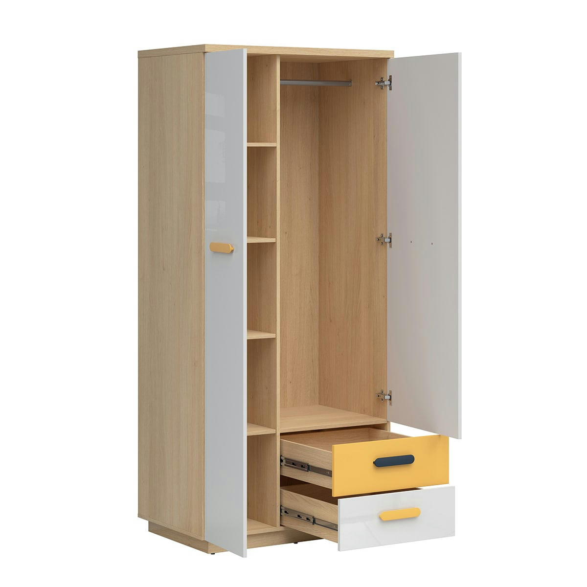- Armoire 2 portes 2 tiroirs naturel blanc et jaune