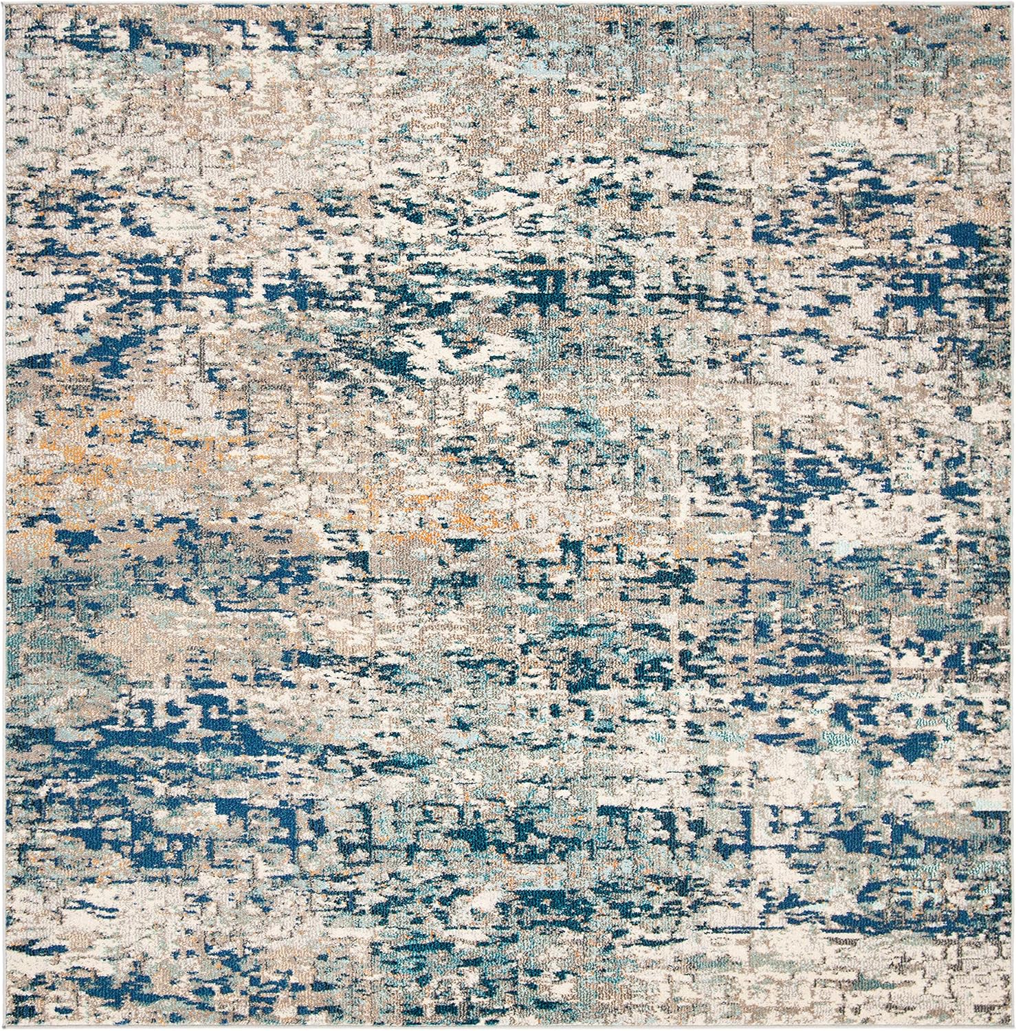 SAFAVIEH Madison Collection Area Rug - 12' Square, Grey & Blue, Modern Abstract Design, Non-Shedding & Easy Care, Ideal for High Traffic Areas in Living Room, Bedroom (MAD460K)