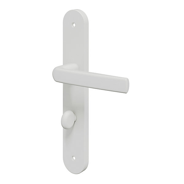 Ensemble poignée sur plaque Incurvé à condamnation GoodHome Primel mat blanc L.126mm x l.40mm entraxe 195mm