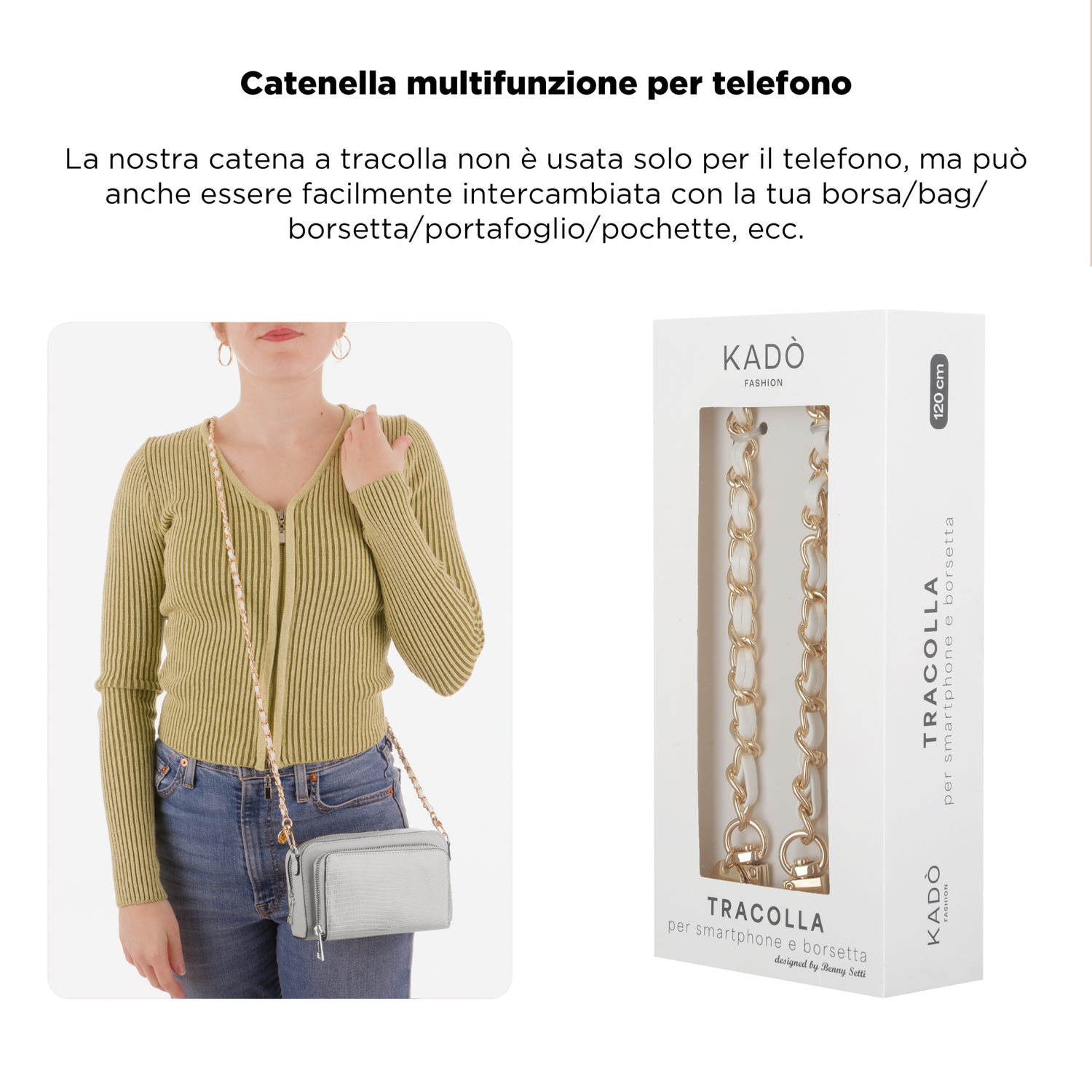 Tracolla smartphone e borsetta bianca oro 120 cm – Fashionally