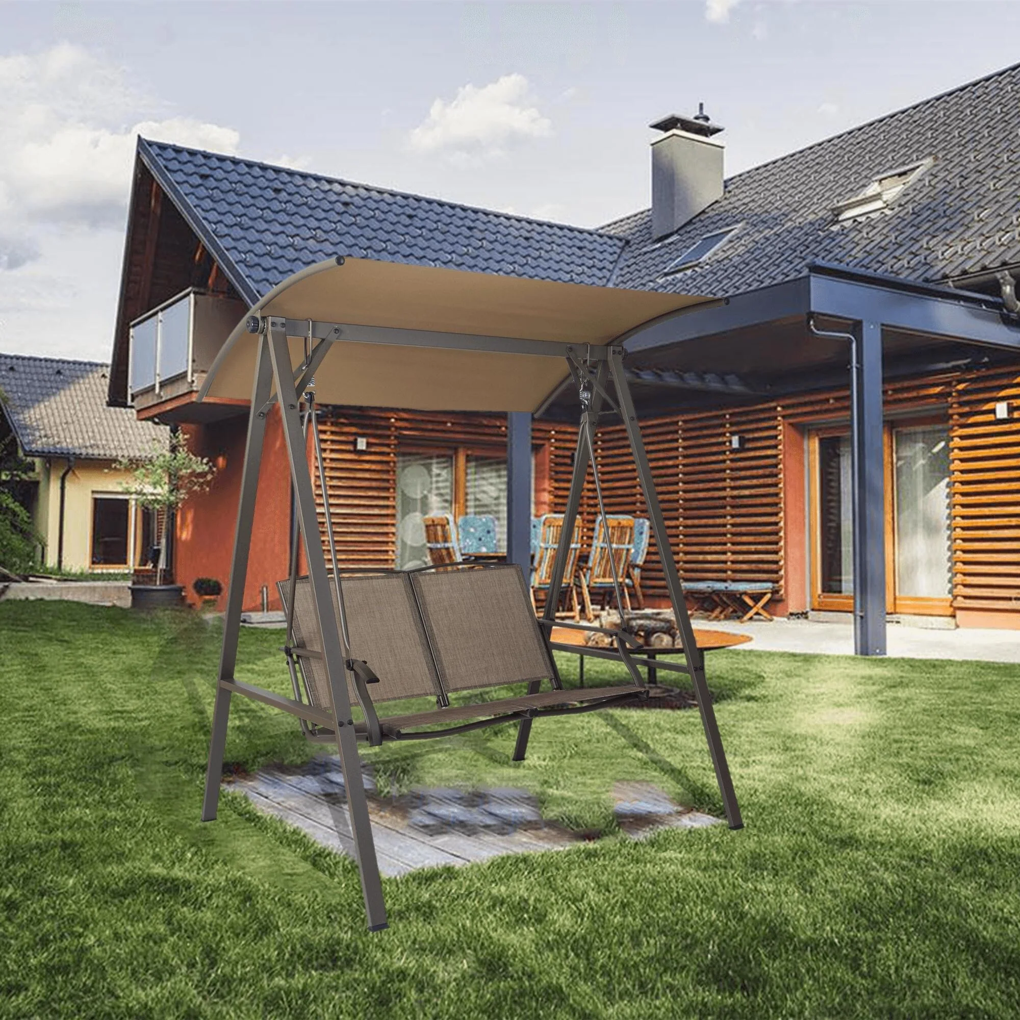 Kozyard Doris 2 Person Outdoor Patio Swing with Breathable Textilence Seat