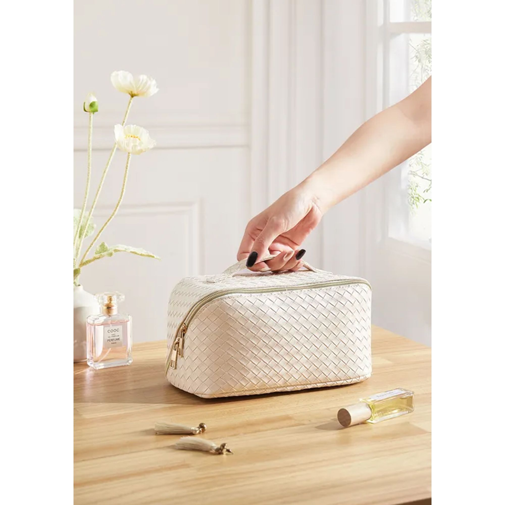 Dragodirect Travel Makeup Bag with Handle & Divider – Cosmetic Toiletry Organizer