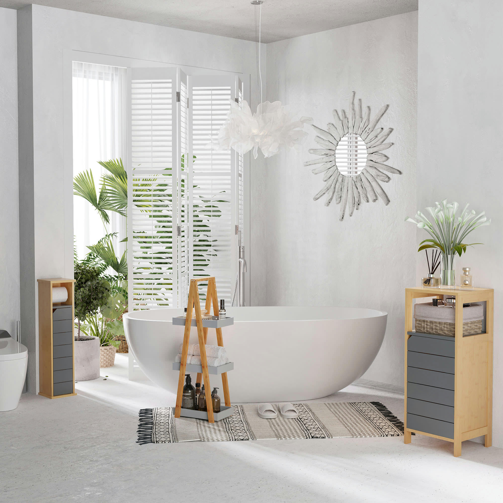 - Support papier toilette - 2 niveaux, sortie papier - gris bambou