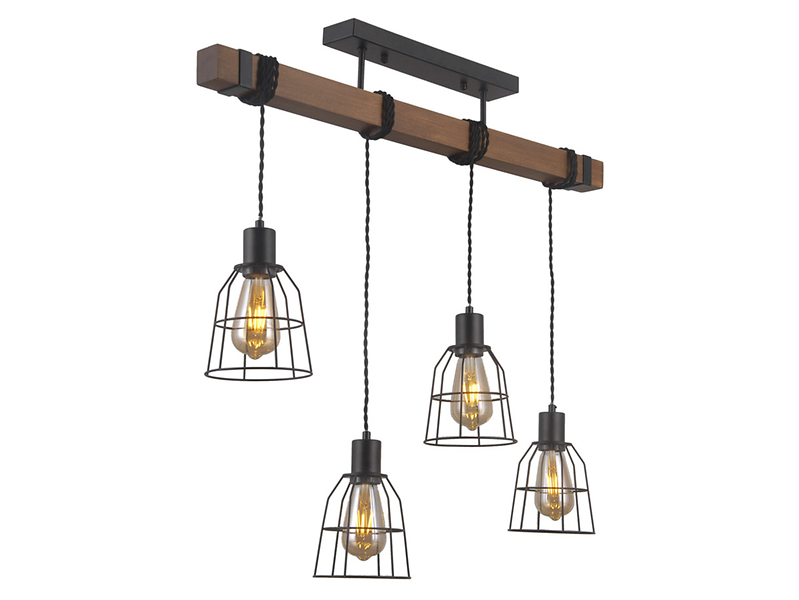 Lampa wisząca Reda4-punktowa drewniana brązowa