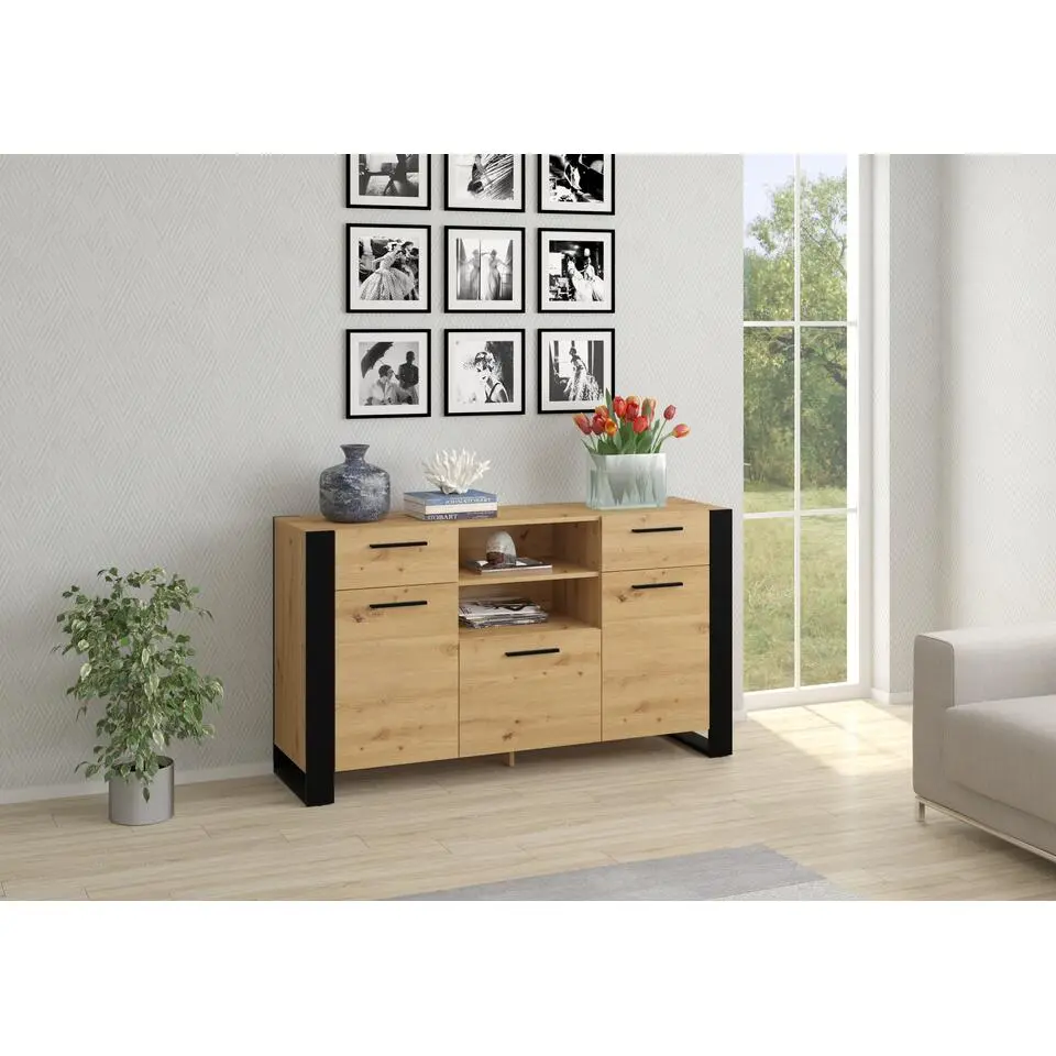 NUKA C dressoir 155 cm zwart artisan eiken