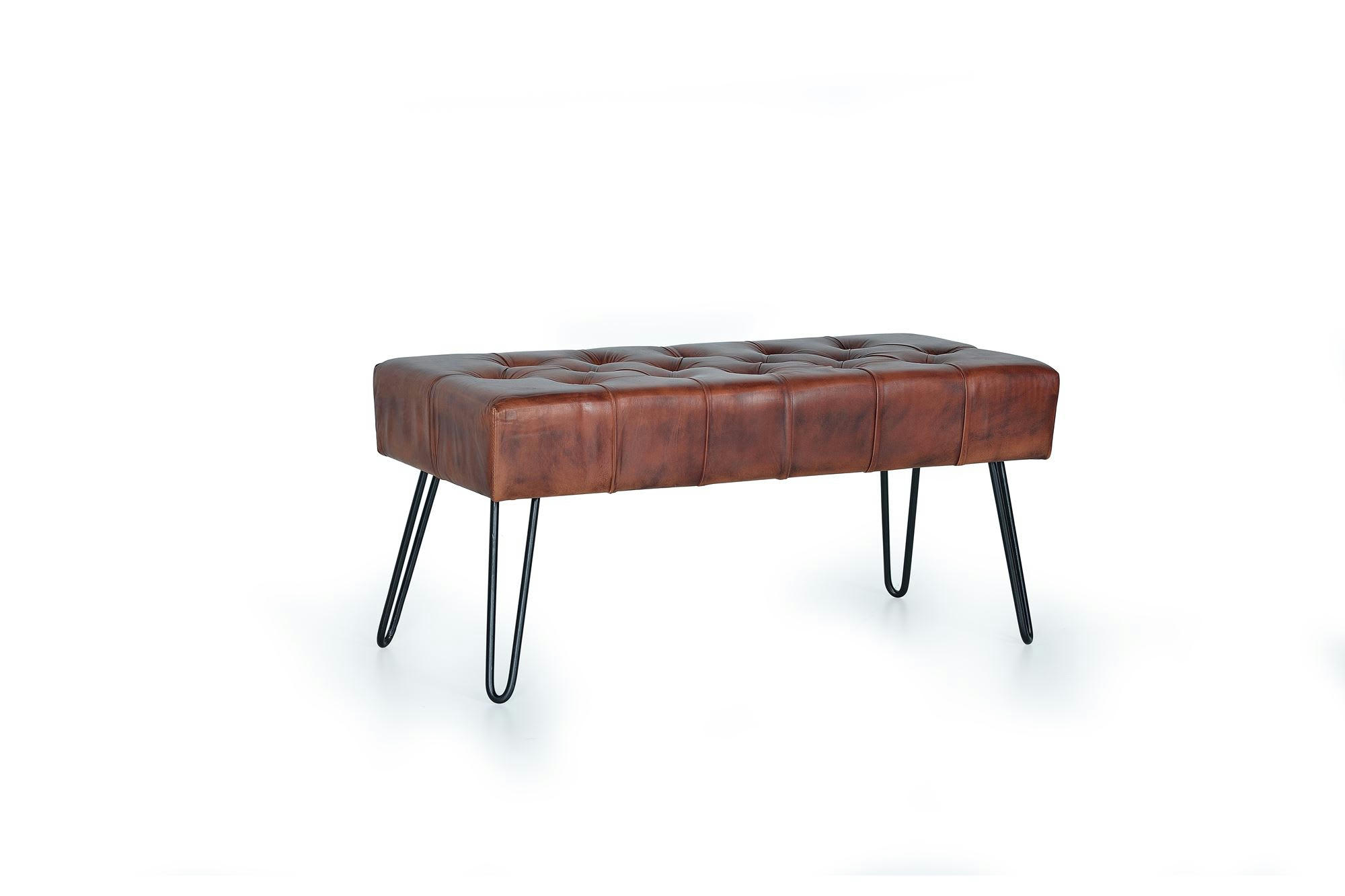 - Banc en cuir et pieds en métal