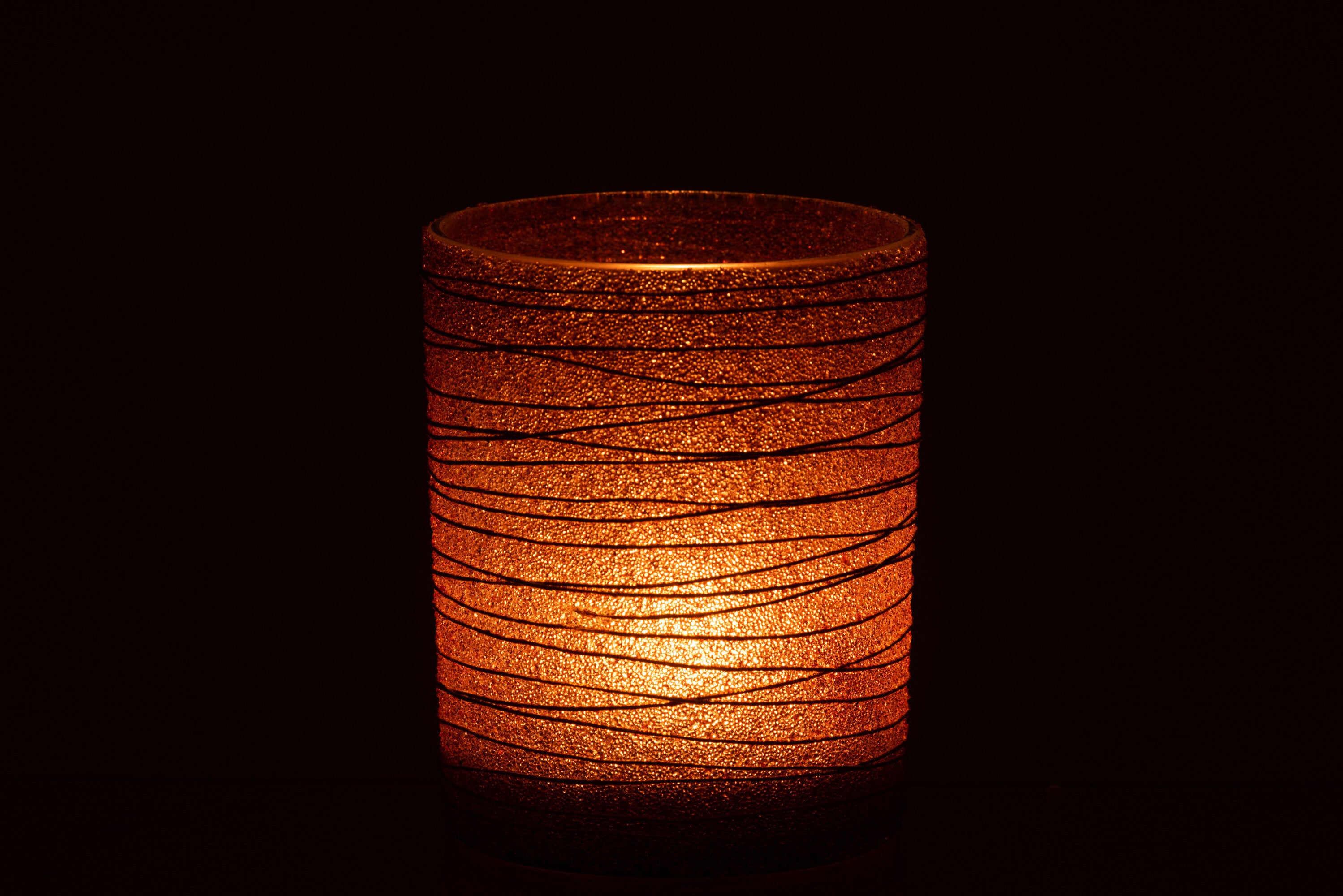 J-Line windlicht Lijnen Glitter - glas - terracotta/goud - large - 2 stuks