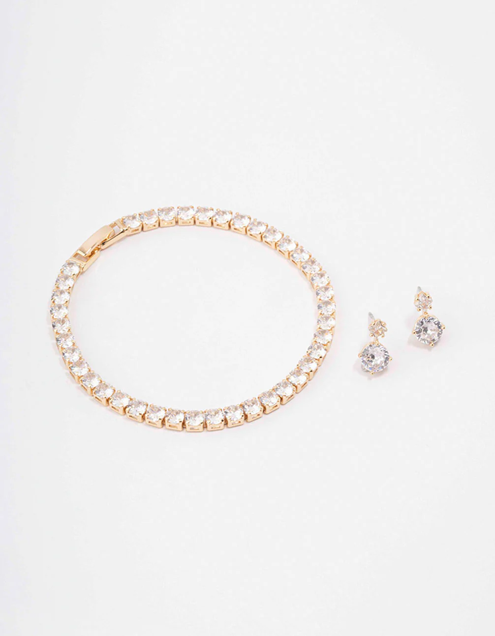 Gold Round Tennis Bracelet & Earring Set