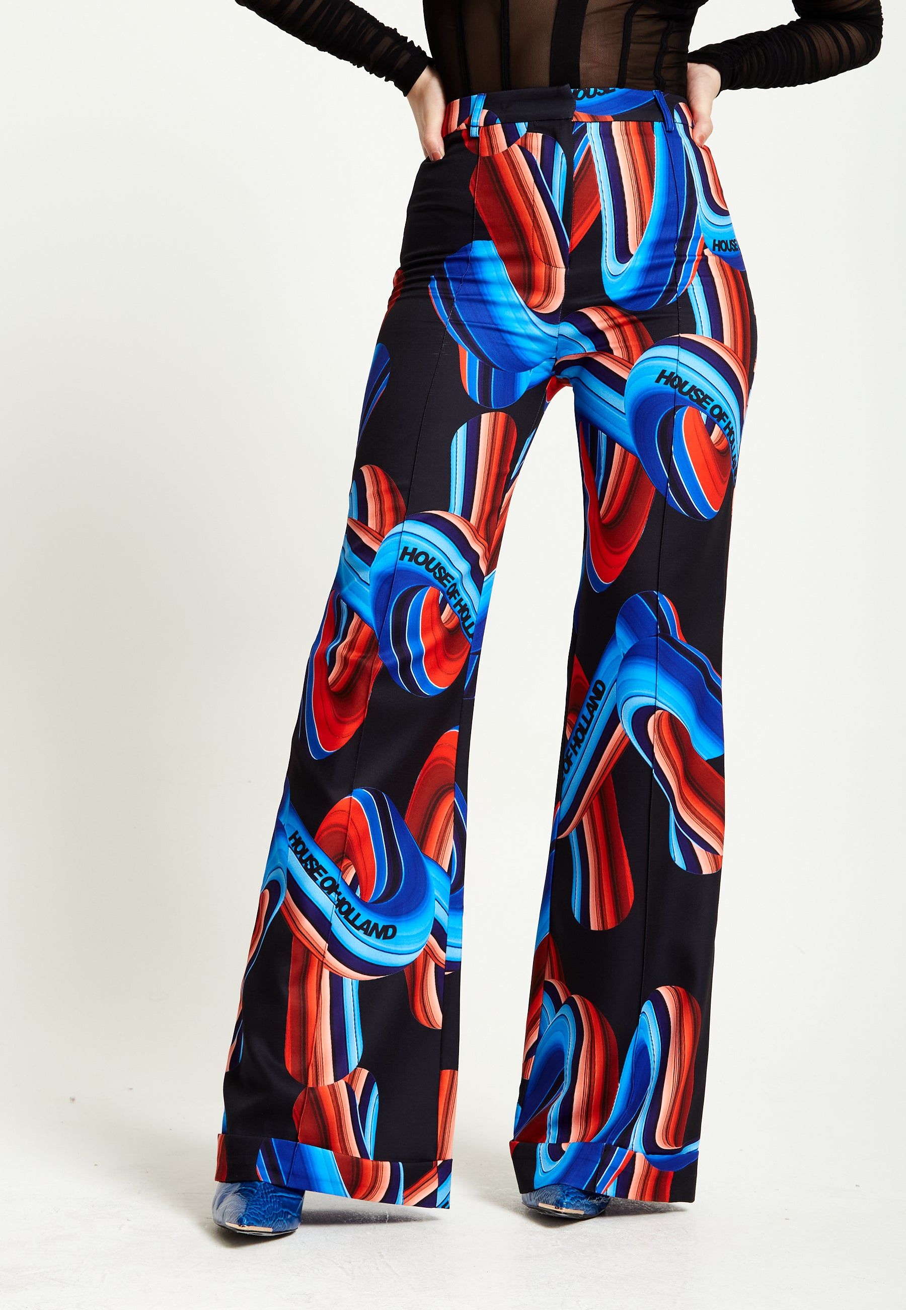House of Holland Abstract Print Trouser In Black, Red And Blue