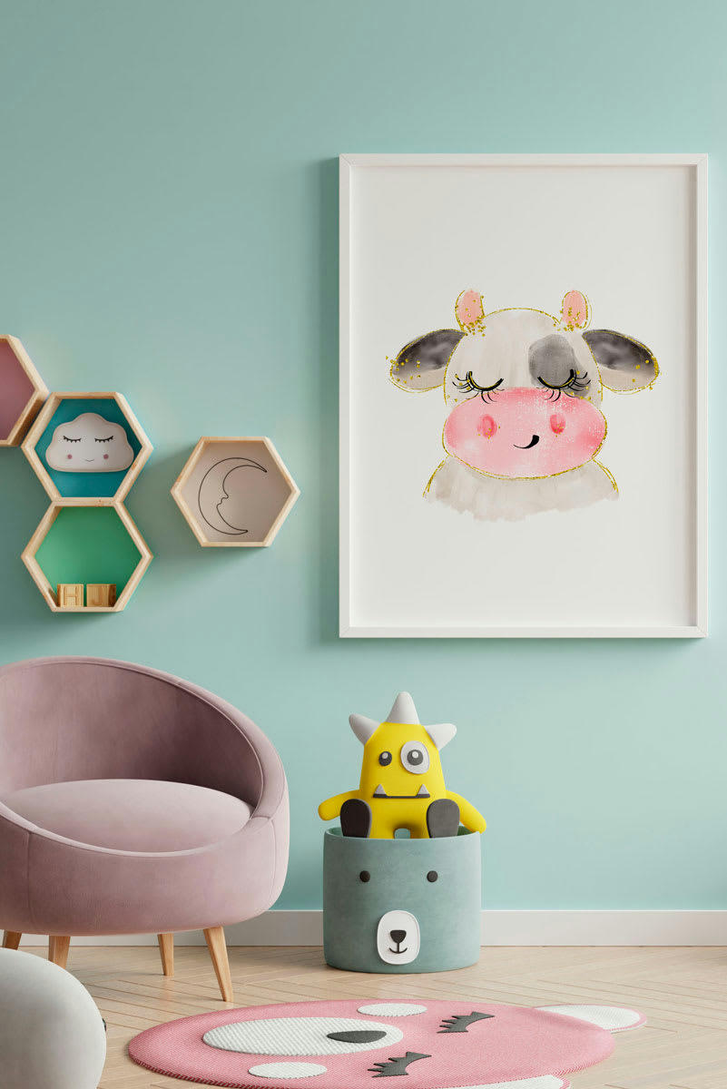 DECOWALL - Impression de vache encadrée en bois blanc 43X33 cm