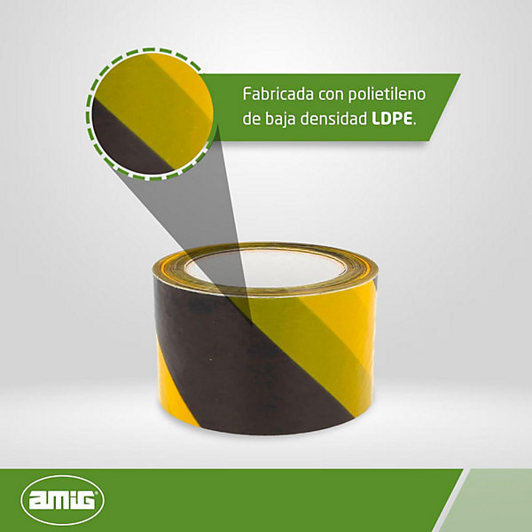 AMIG - Bande de balisage522 - 70 mm x 500 m - Polyéthylène faible densité LDPE - Jaune/Noir
