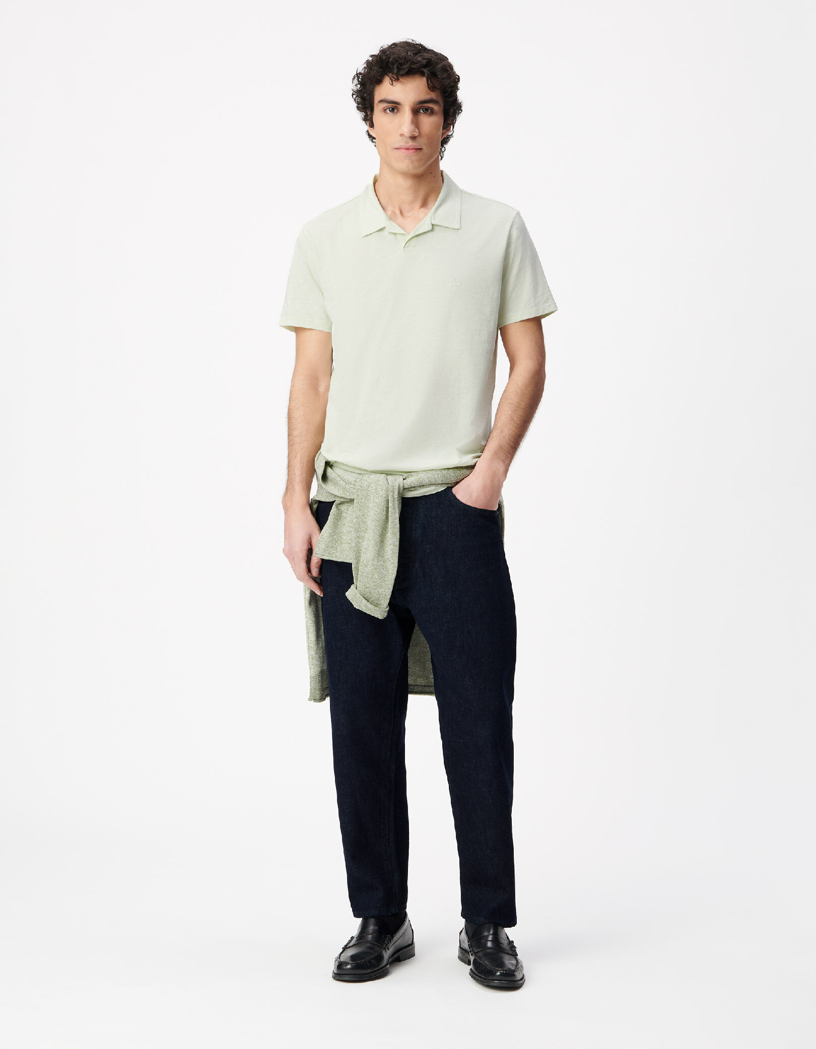 Polo manches courtes beige coton bio flammé Homme