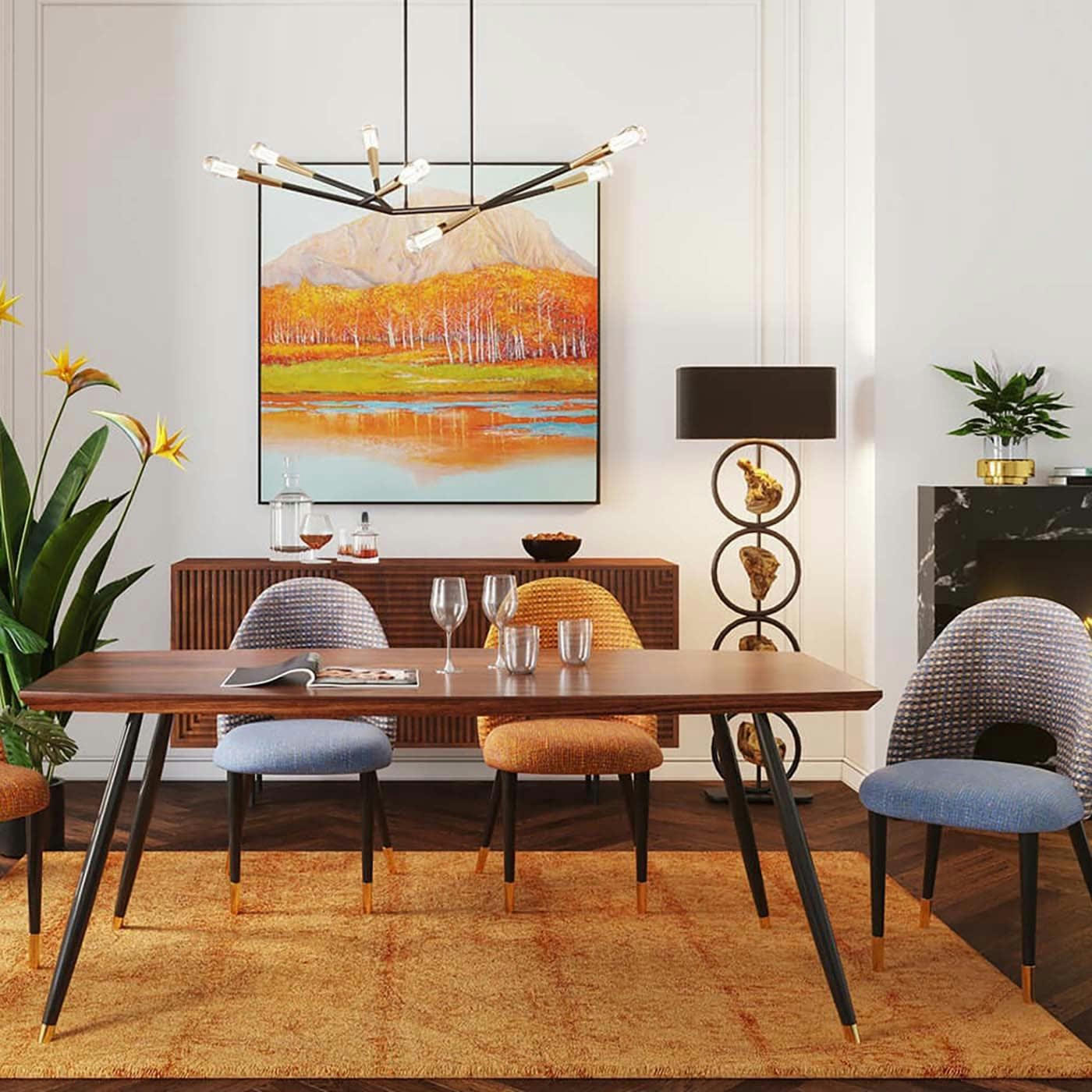 DURAN SQUARE - Table à manger 6 personnes noyer et acier L160