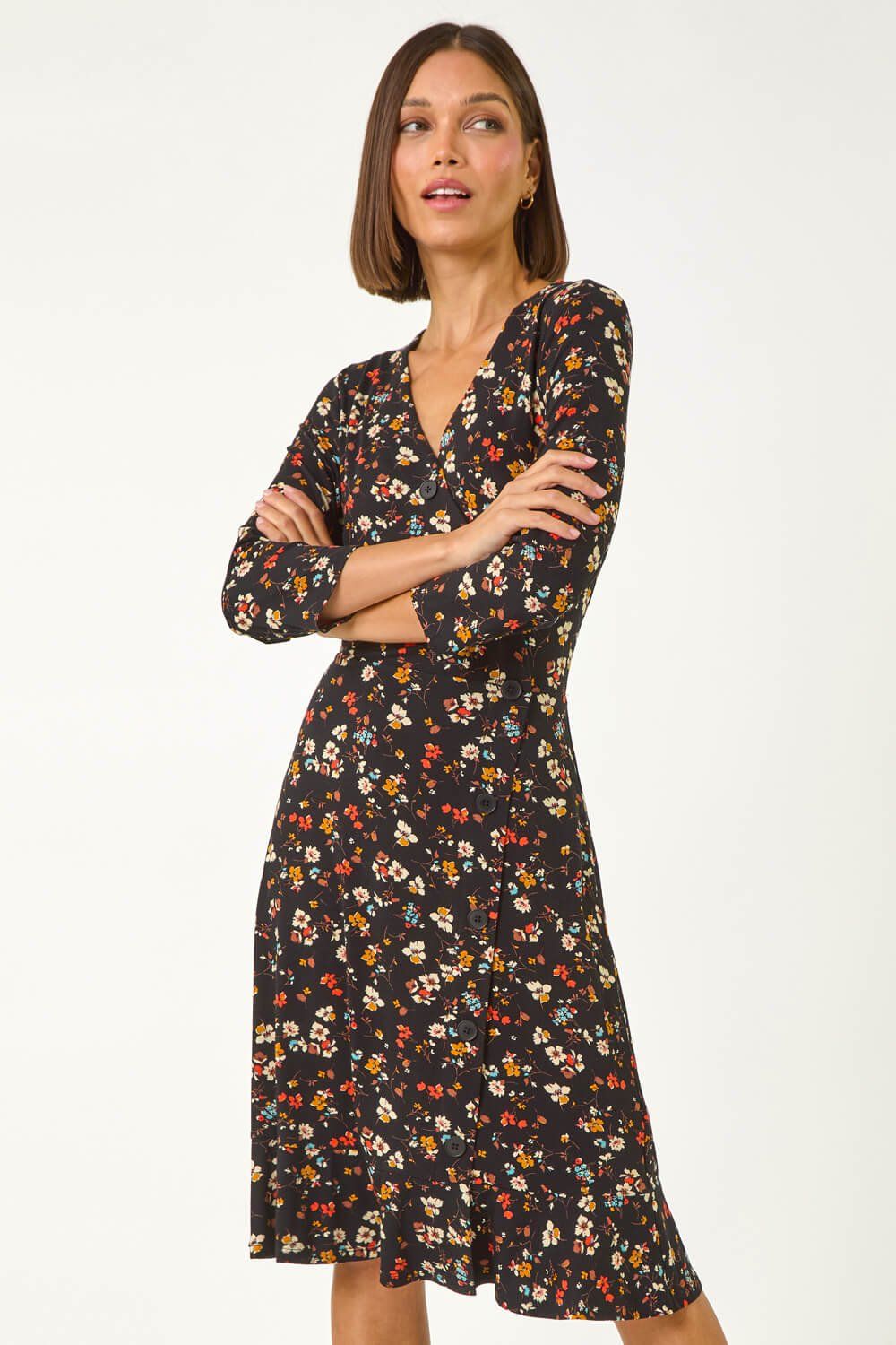 Roman Ditsy Floral Frill Stretch Short Dress