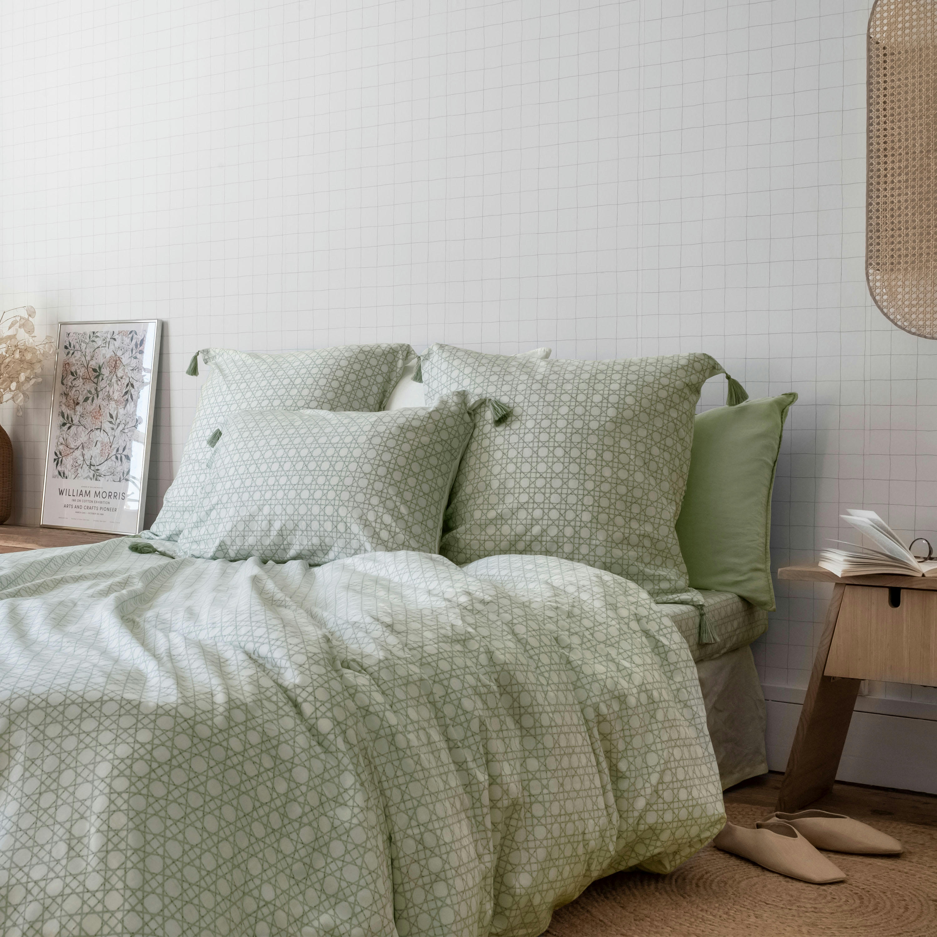 ALOEVERA - Housse de couette réversible coton et lin végétal  vert 240x220