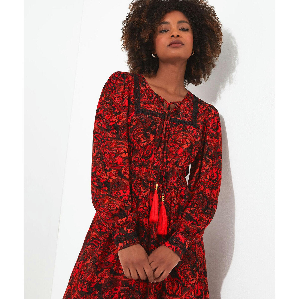 Robe longue col rond imprimée