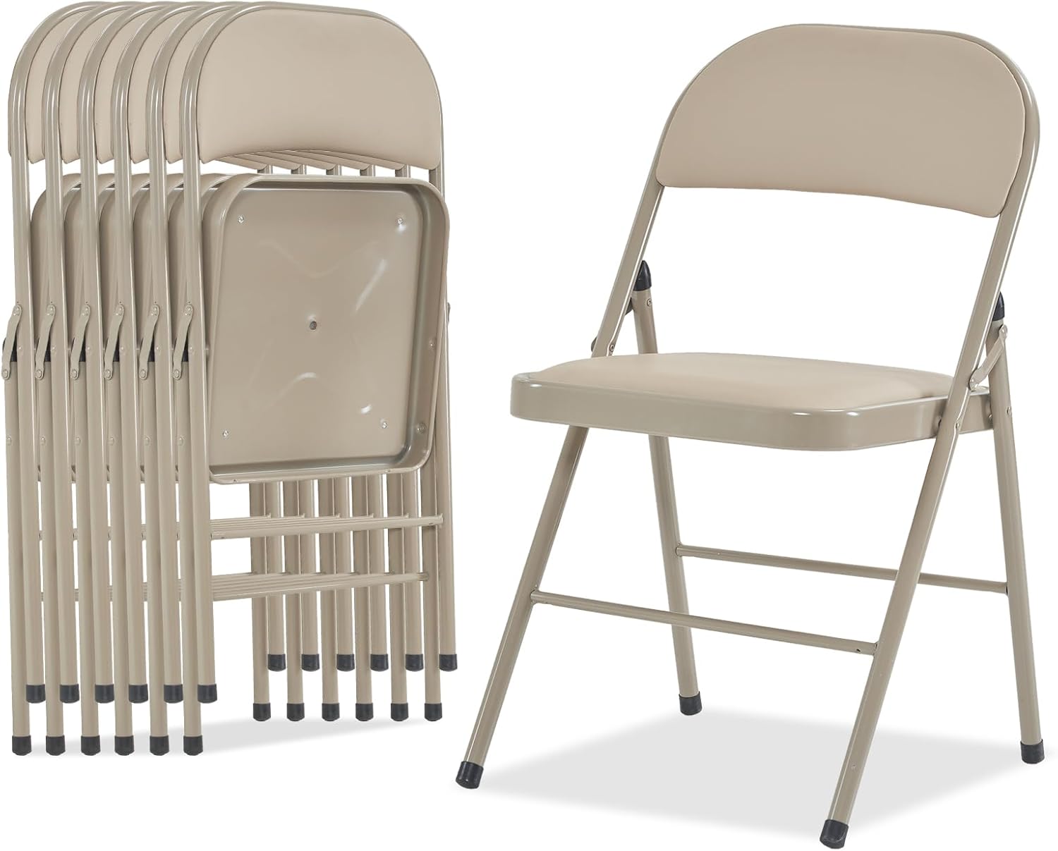 Karl home 6 Pack Brown Folding Chairs with Padded Seats for Outdoor & Indoor, Portable Stackable Commercial Seat with Steel Frame for Events Office Wedding Party, 330lbs Capacity