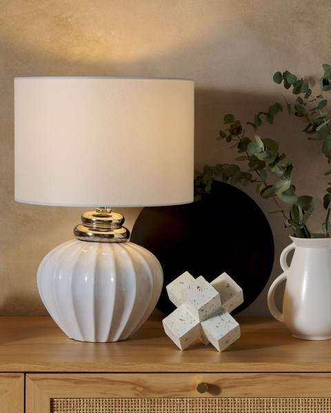 Lampka nocna stołowa ceramiczna biała