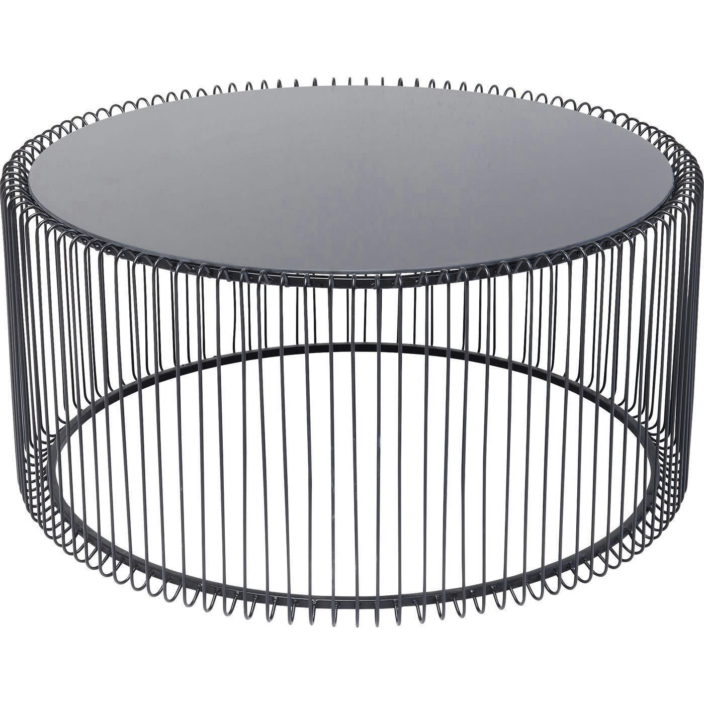 WIRE - Table basse ronde en acier noir et verre