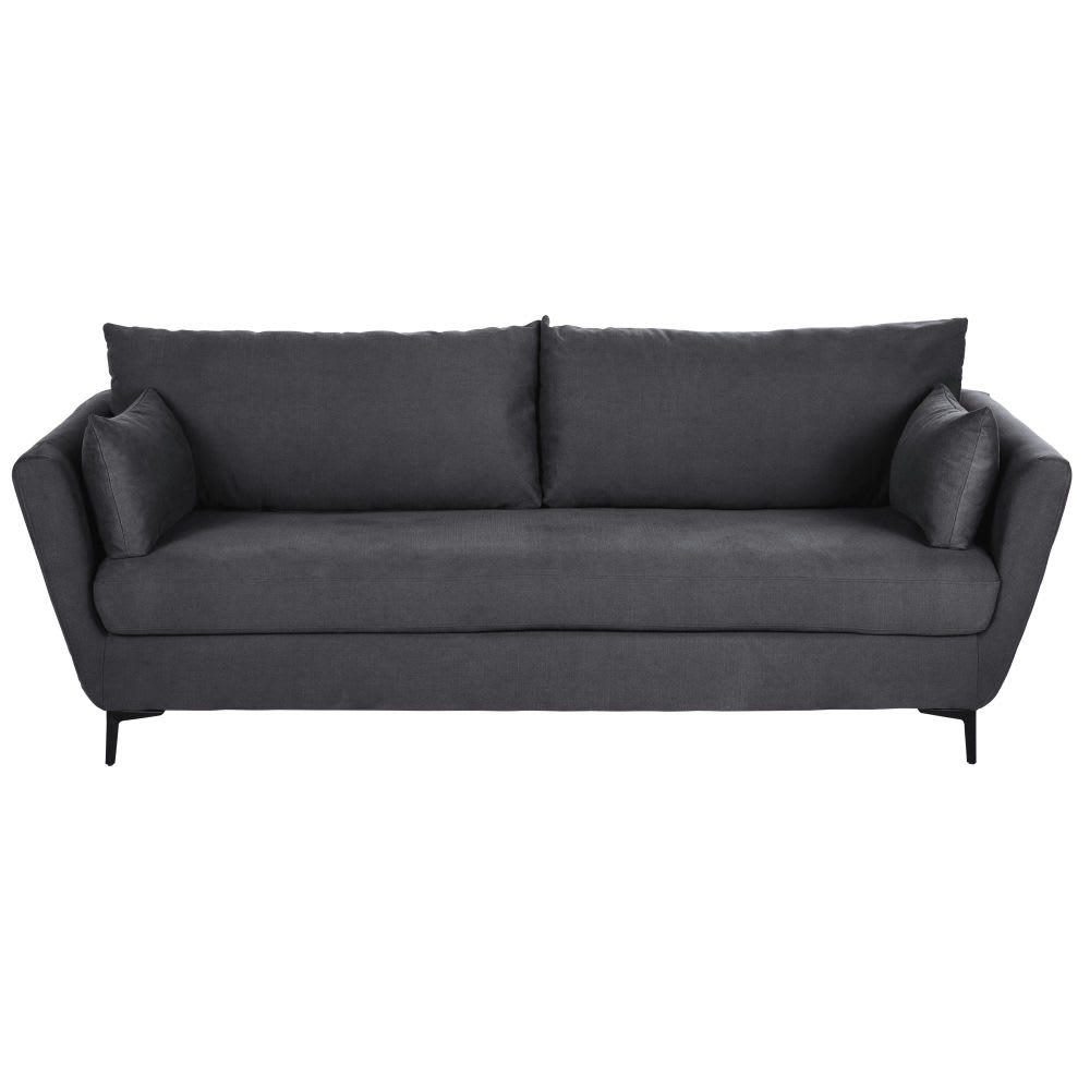 Prague - Canapé convertible 3/4 places en coton et lin gris ardoise, matelas 10 cm