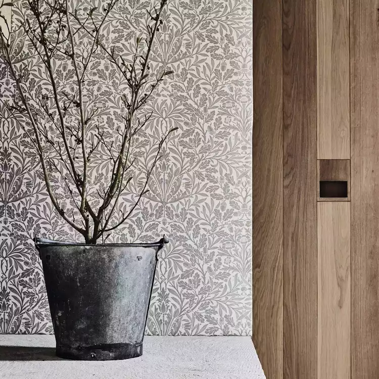 Morris & Co. Acorn Branches Grey Floral Wallpaper