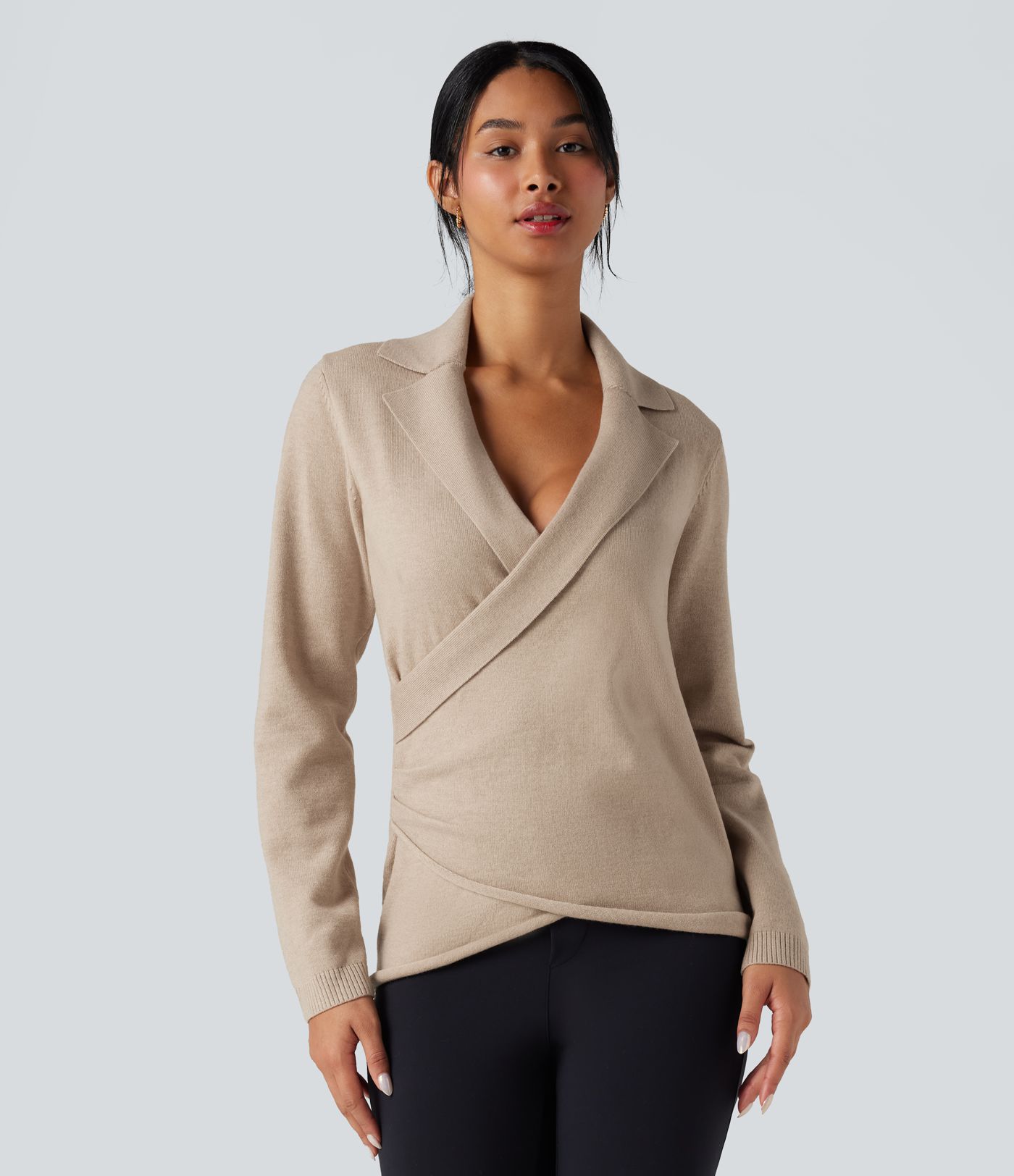 Pull tailleur cache-cœur col V manches longues