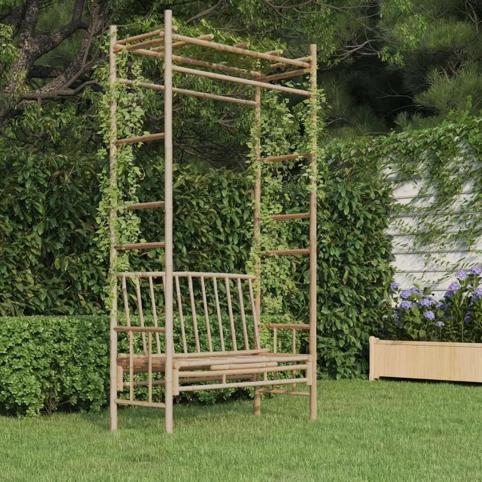 vidaXL - Tuinbank - Bruin - Bamboe - 116 cm - Met pergola