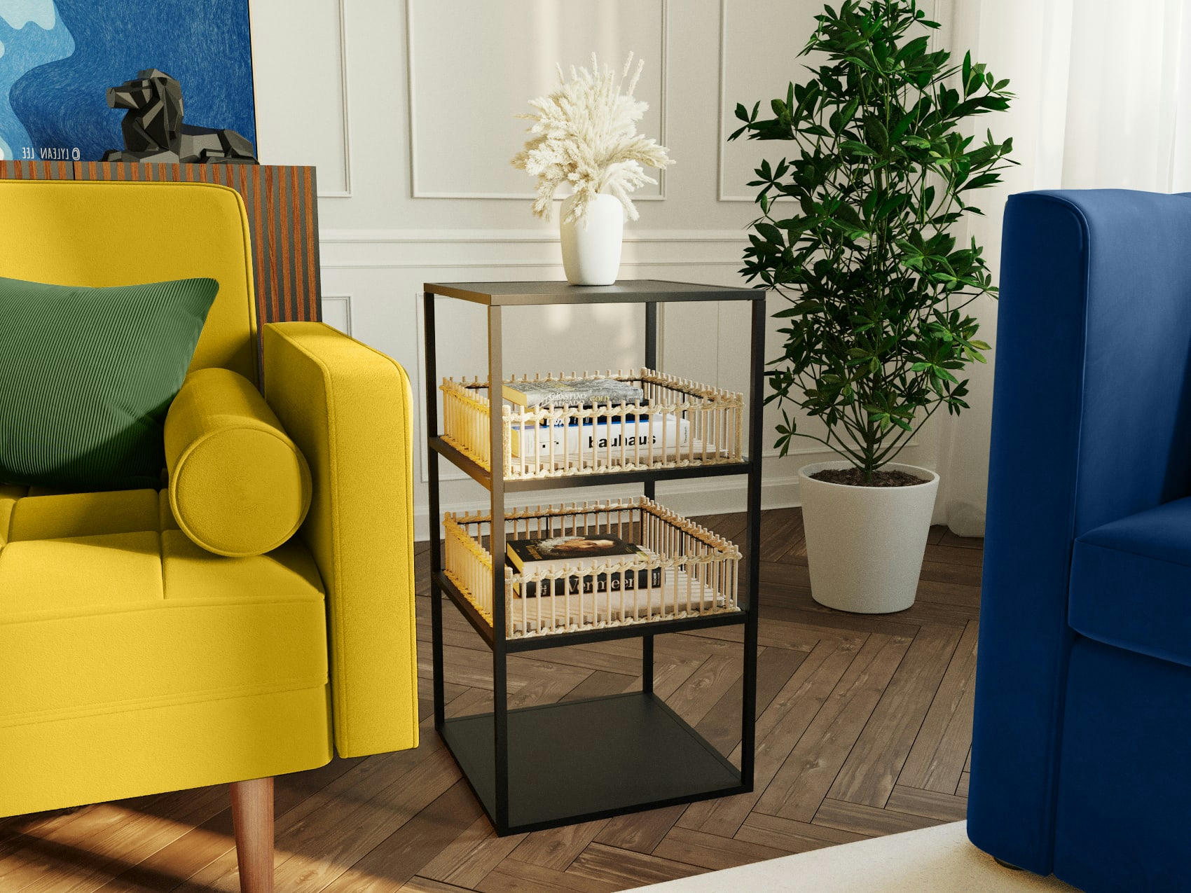 LAZARE - Sellette en métal noir et bambou