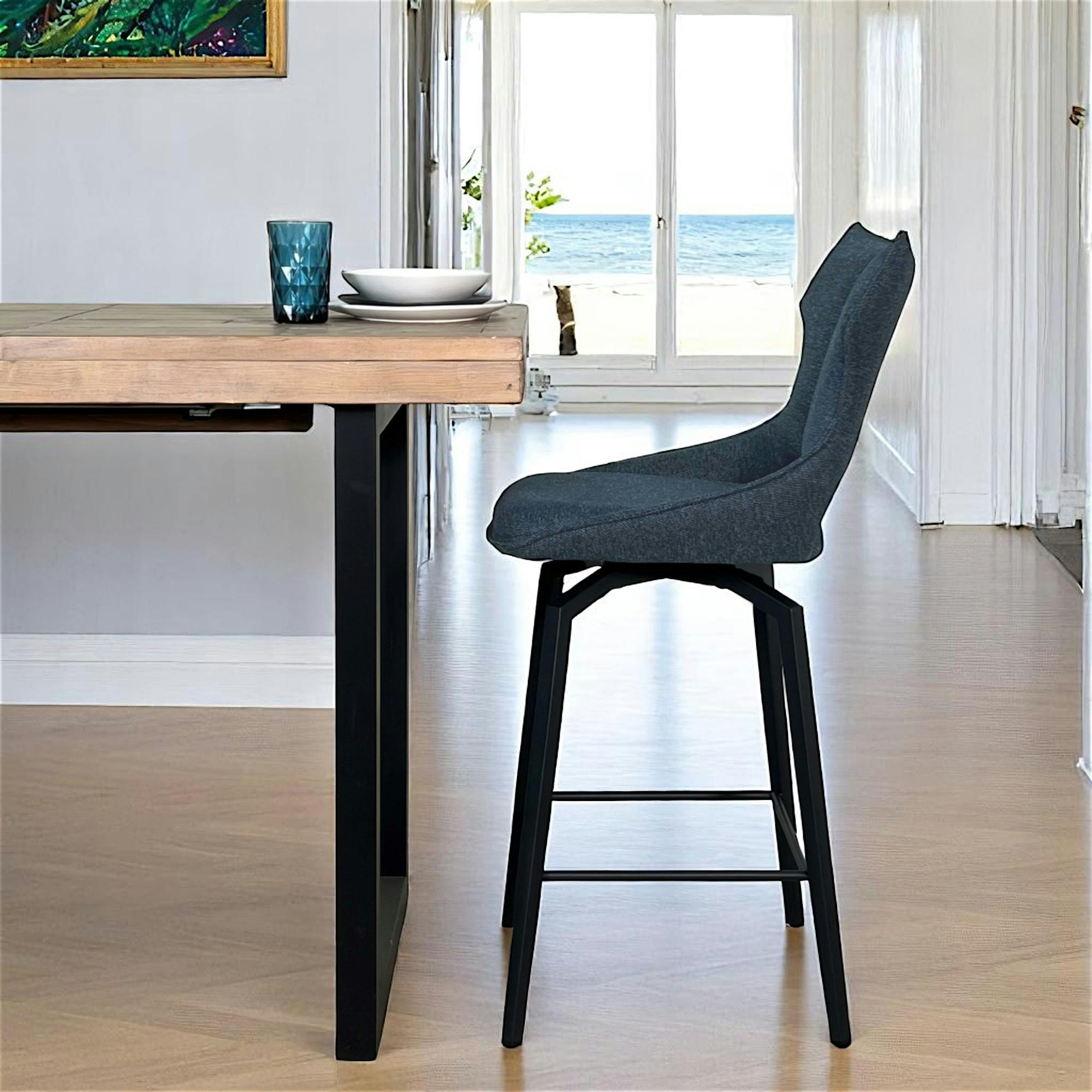Chaise de bar pivotante tissu bleu (lot de 2) LOMBARDIE