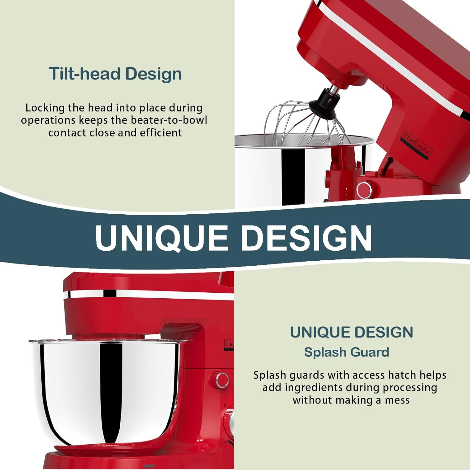 Household Stand Mixer with 6.5 Quart Bowl, Electric Food Mixer 10+p Speeds 660W, Tilt-Head Bread Dough and Cake Mixers with Dough Hook, Whisk, Beater, Splash Guard and Egg Separator (Red)