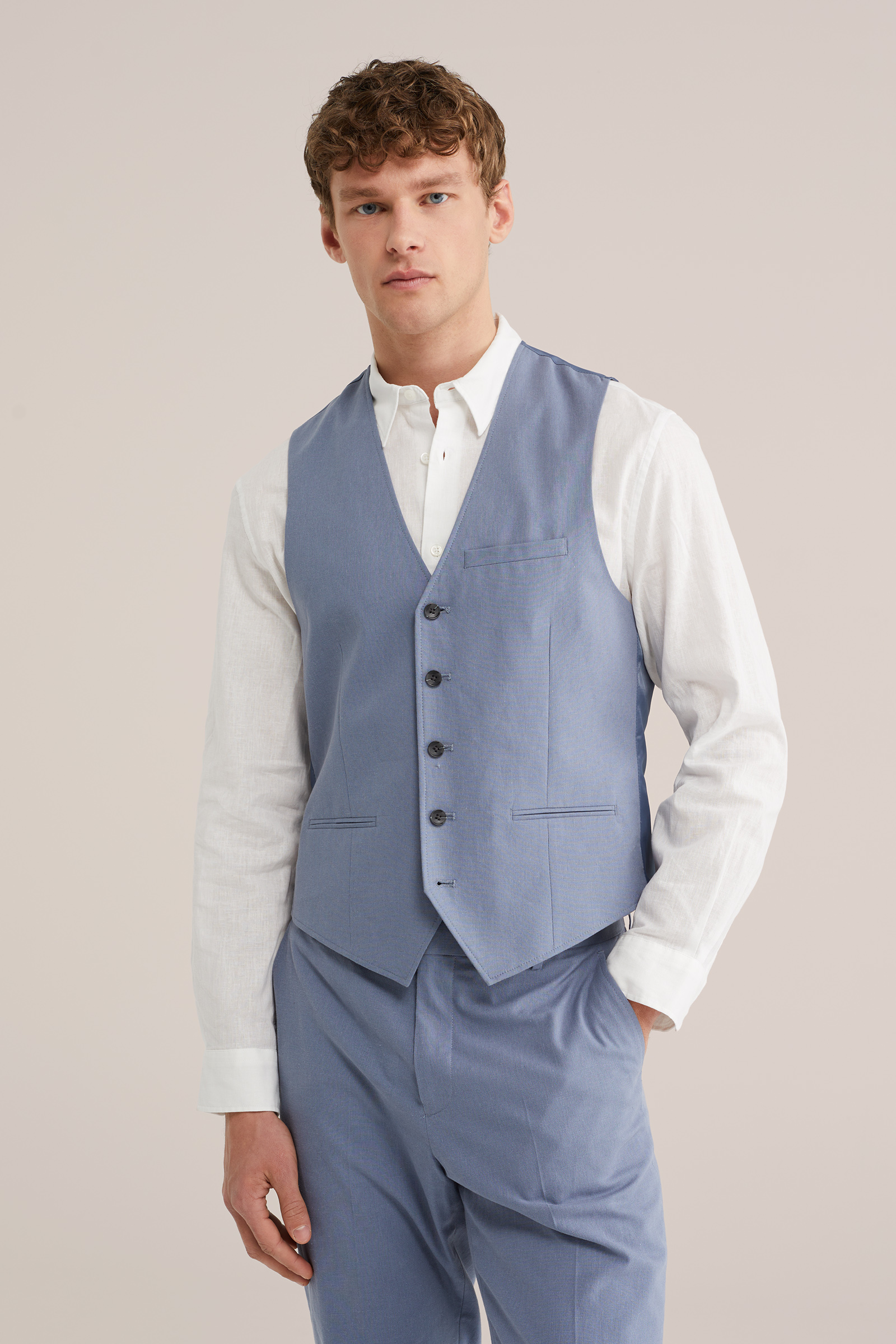 Heren regular fit gilet van linnenmix