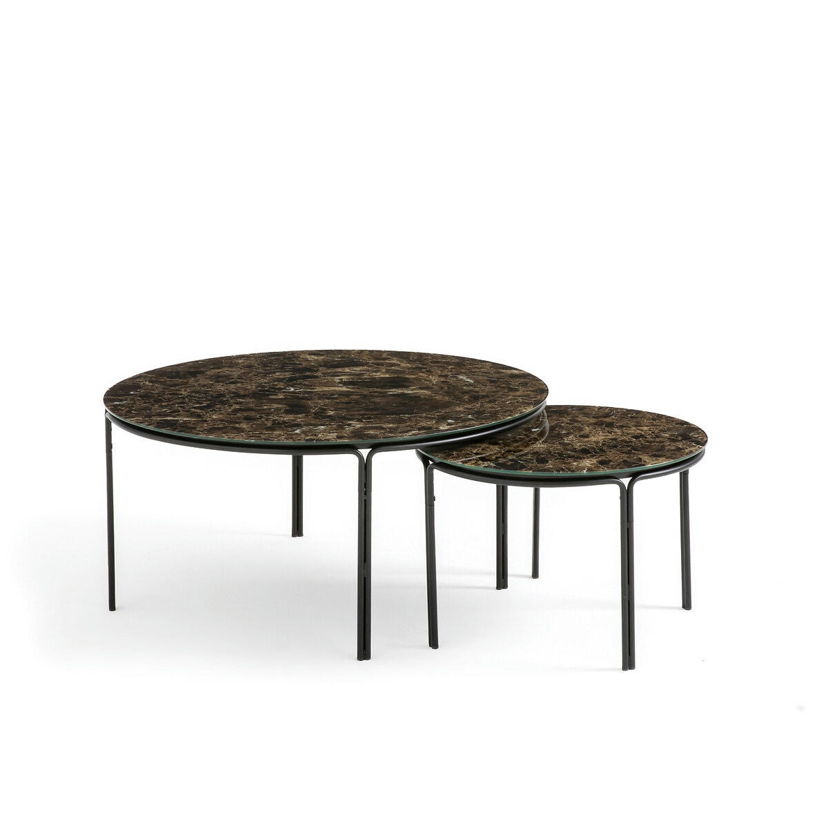 Lot de 2 tables basses rondes effet marbre, Chici