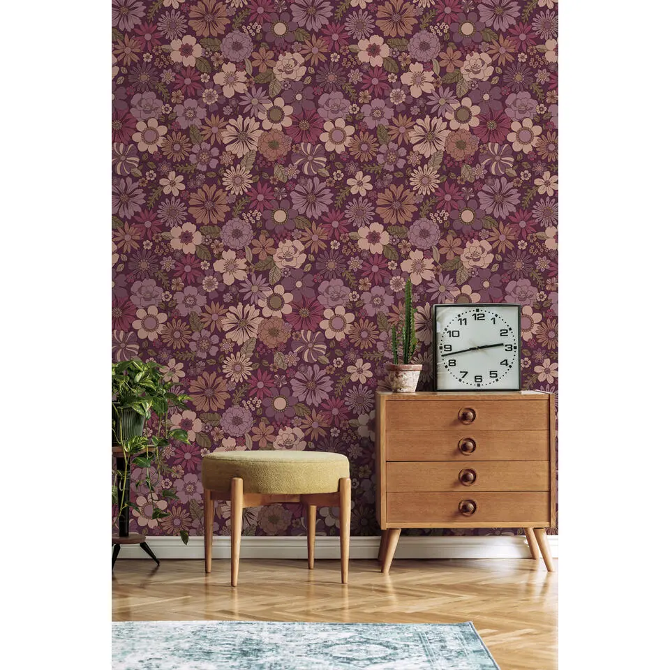ESTAhome behang retro bloemen mauve paars - 50 x 900 cm