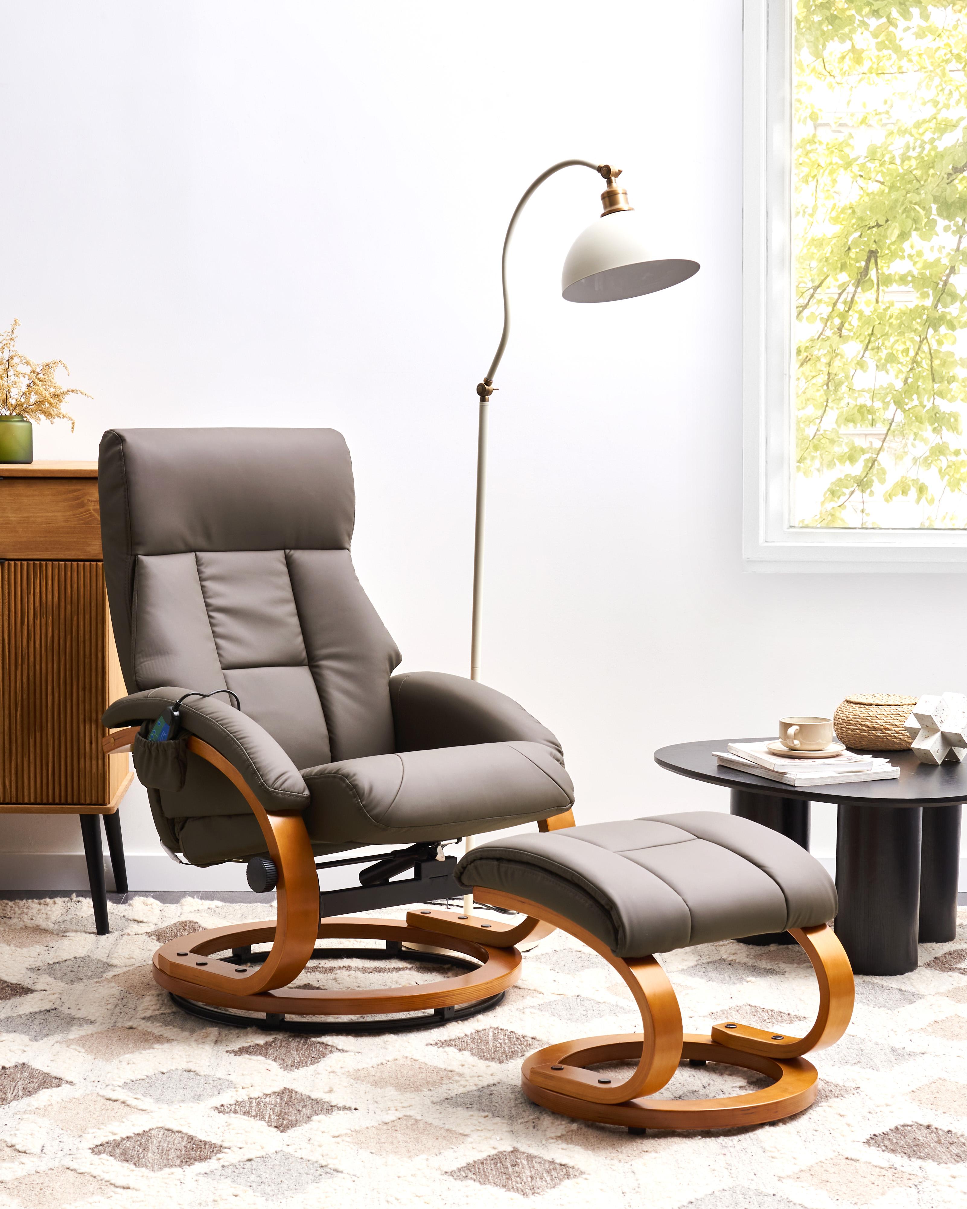 Massage Chair FORCE with Footstool Faux Leather Dark Brown