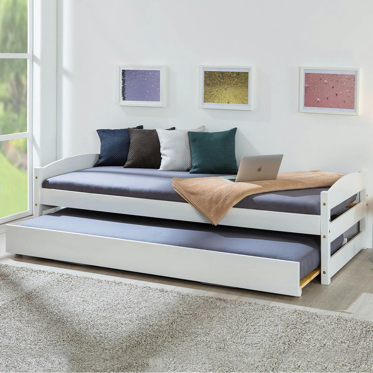 BRODI - Lit   90x200 cm gigogne vernis blanc