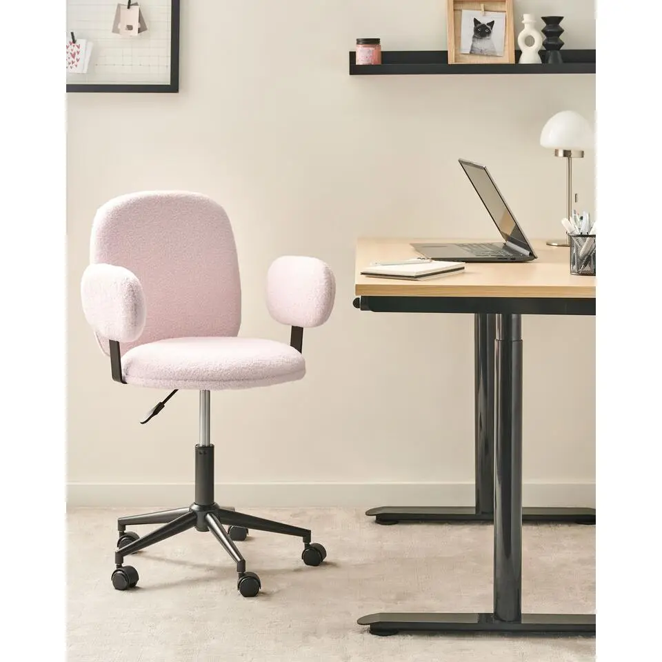 MORAGA - Bureaustoel - Pastelroze - Boucl&eacute;