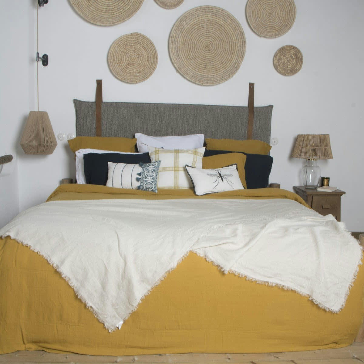 MADRAS - Housse de coussin coton  50x50 jaune zeste