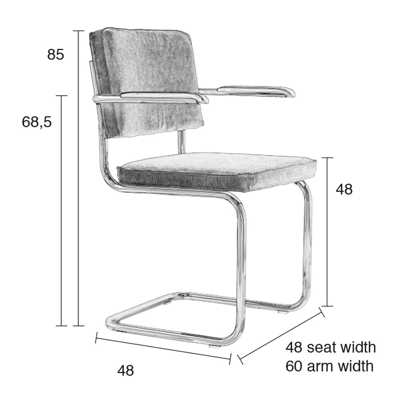 Zuiver Ridge Eetkamerstoel met Armleuningen - Ribstof - Oranje