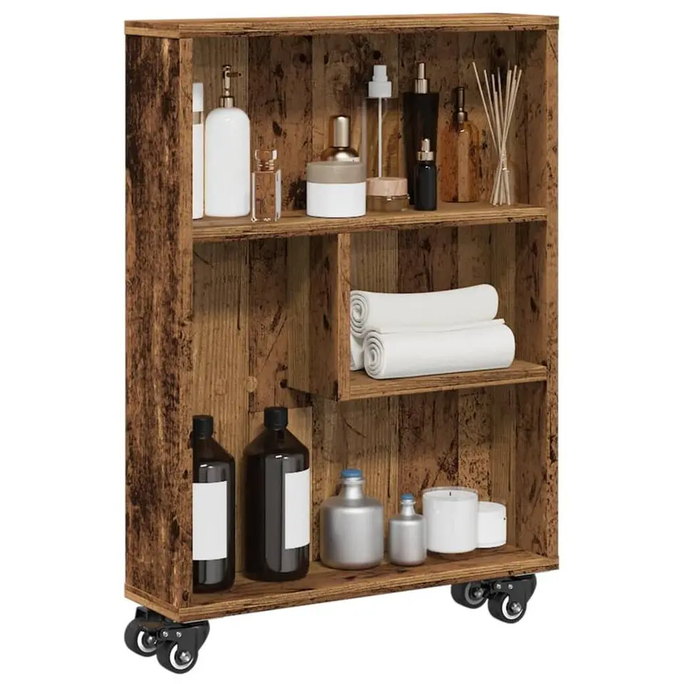vidaXL - Opbergtrolley smal - Oud hout - Bewerkt hout - 48x13x68 cm