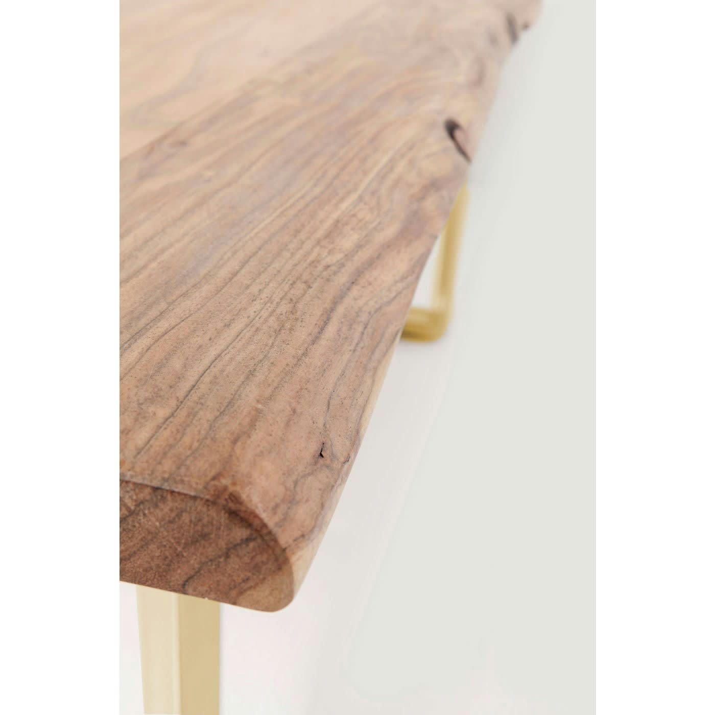 HARMONY - Table à manger 6 personnes en acacia brut et acier laiton L160