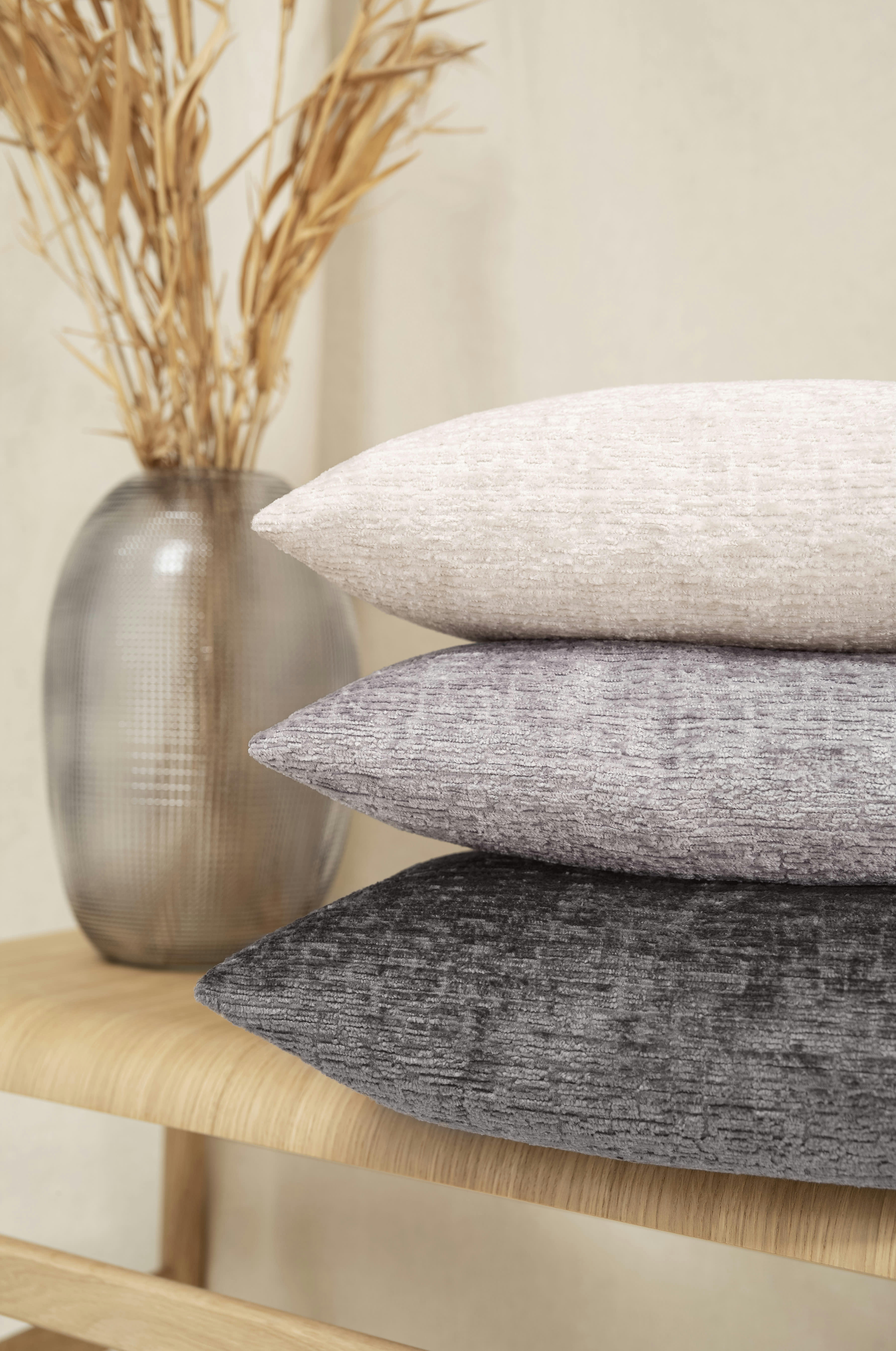 CLOE - Housses de coussin jacquard velours relief gris -40x40- Lot de 2