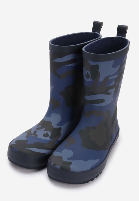 Boys Blue Camo Print Wellies