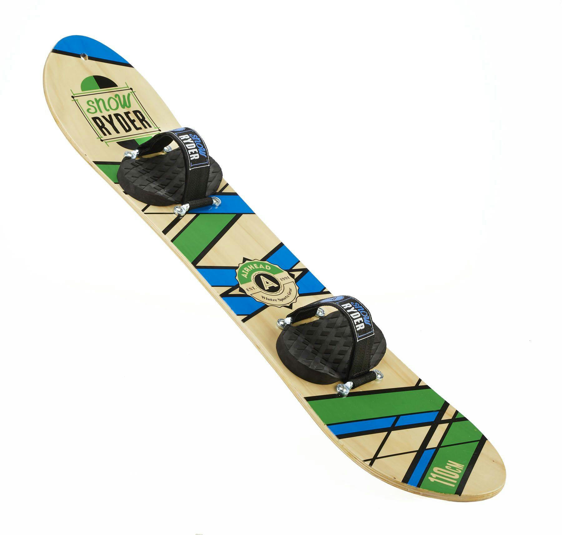 Airhead Snow Ryder Kids' Hardwood Snowboard With Adjustable Velcro Bindings For Beginners, 110cm