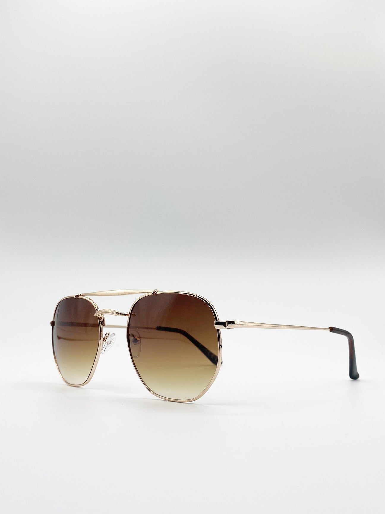 SVNX Double Bridge Metal Sunglasses With Gradient Lenses